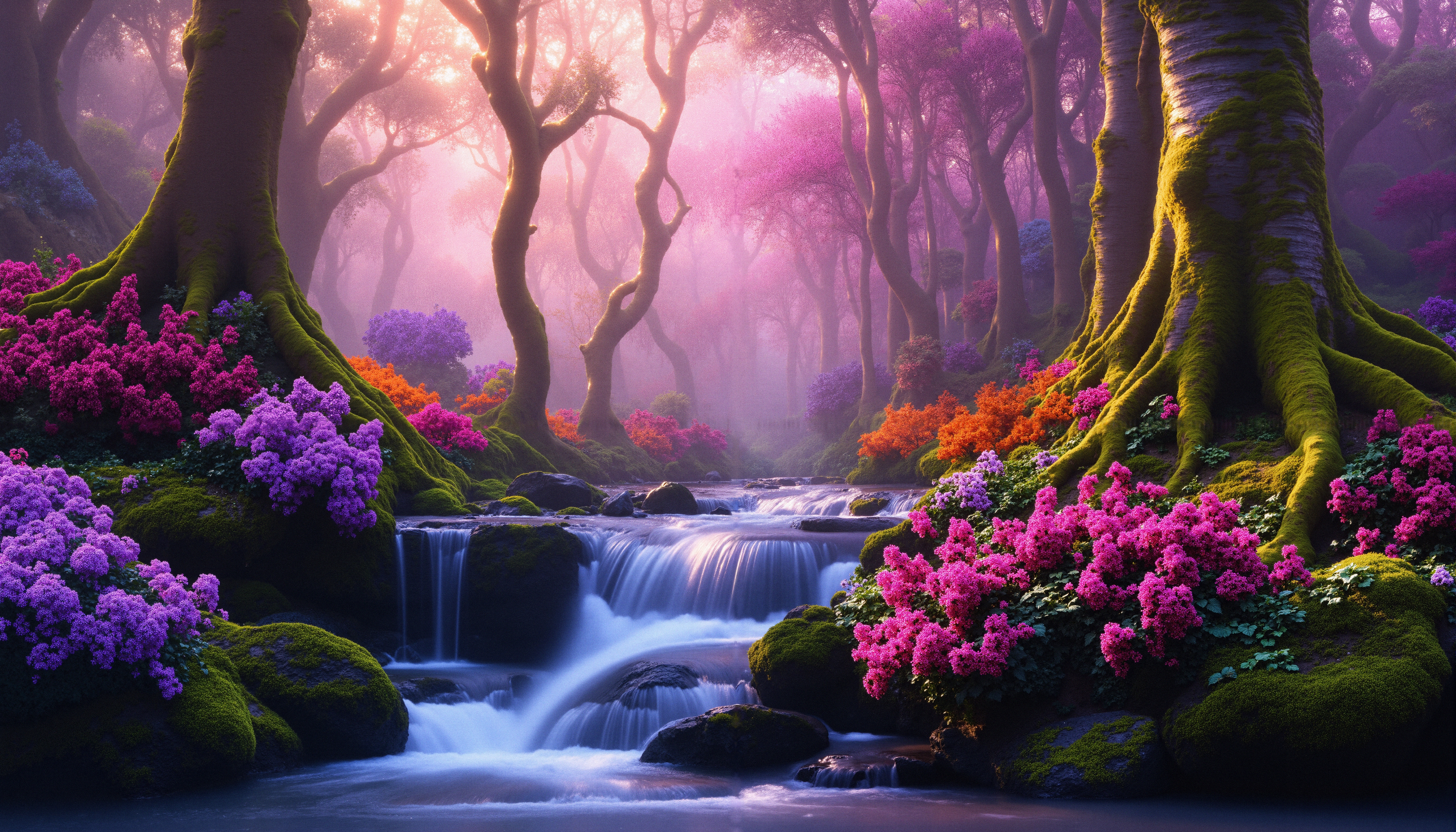 Mystical Forest Waterfall Dream Paradise