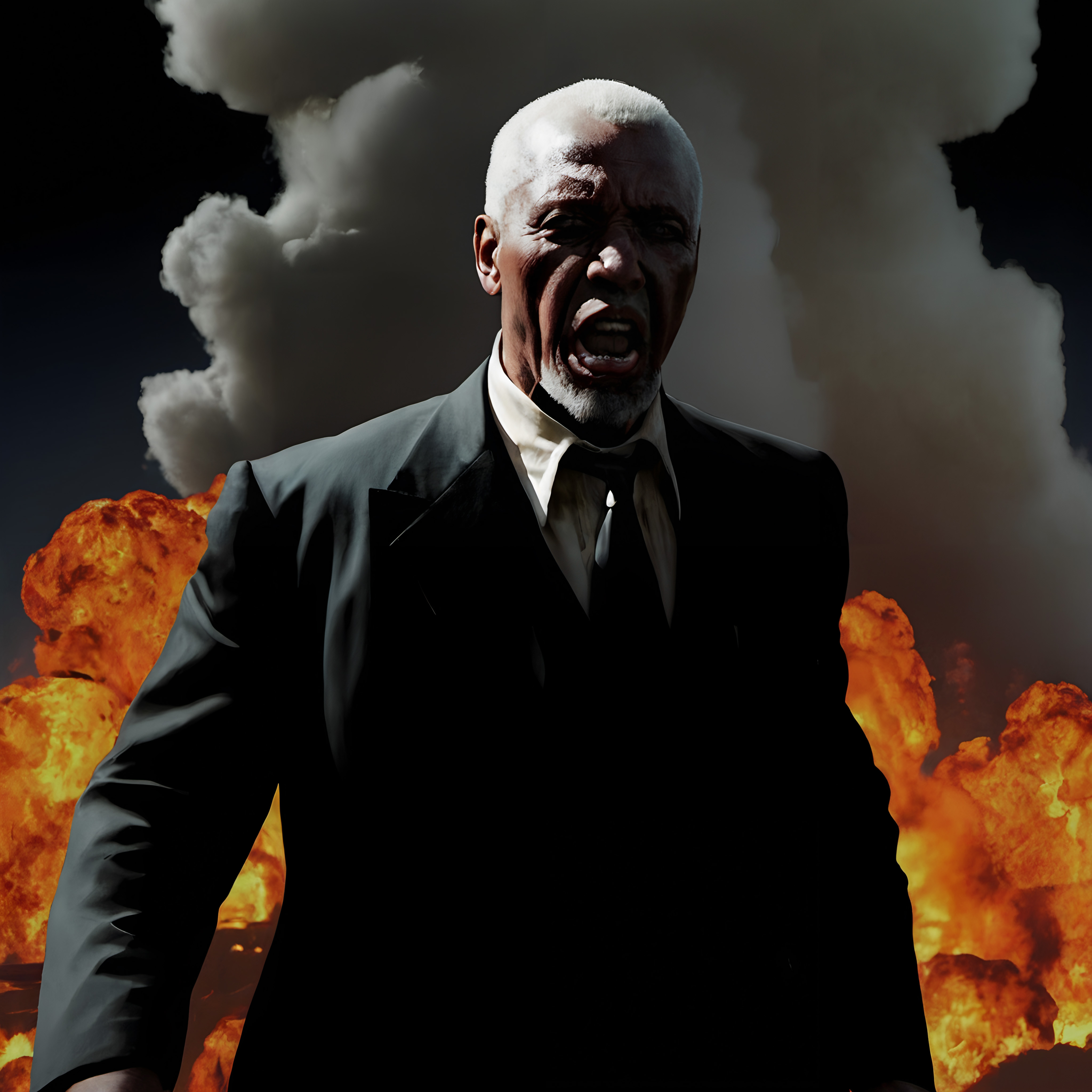 Man Amidst Explosive Chaos Scene