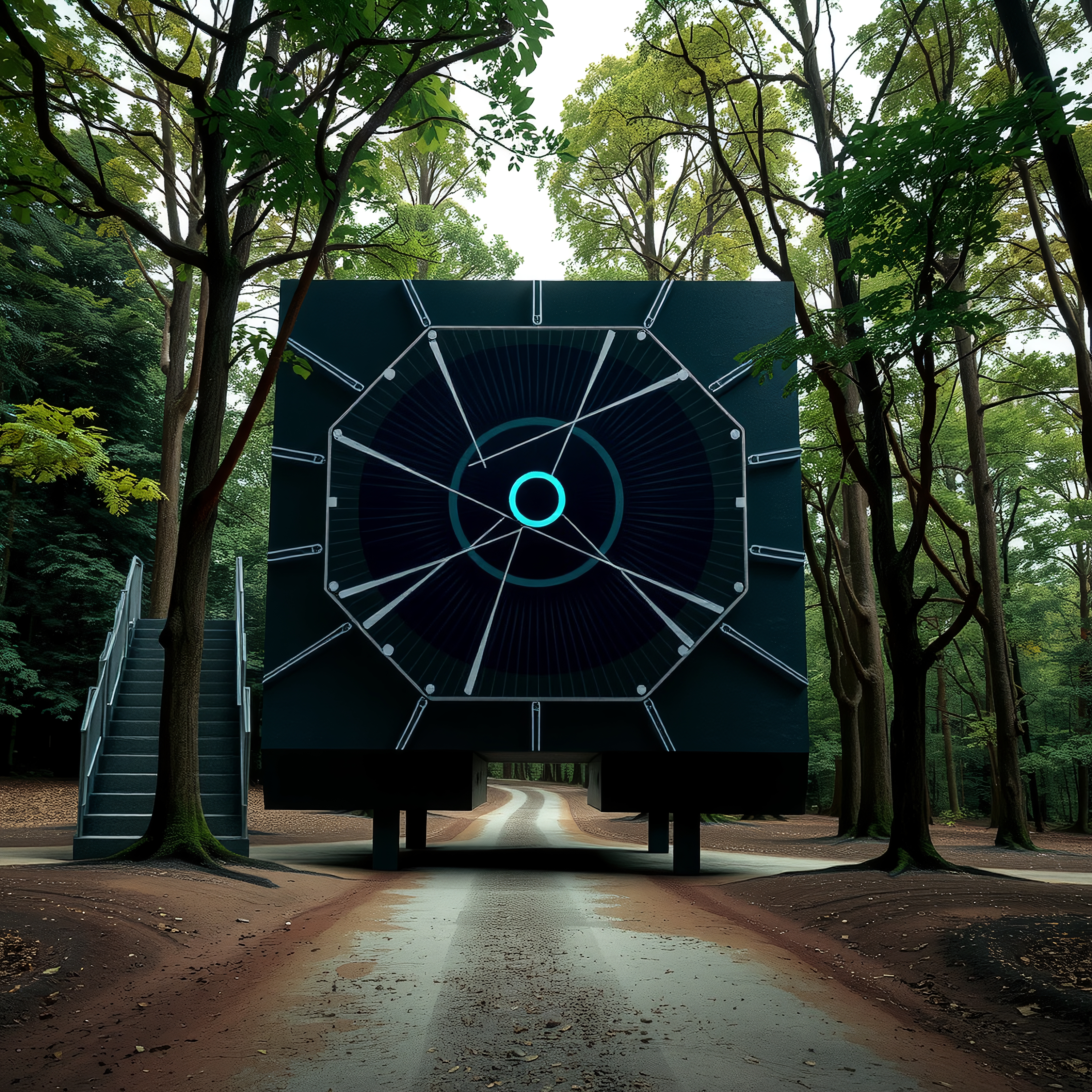 Futuristic Structure in Forest Path