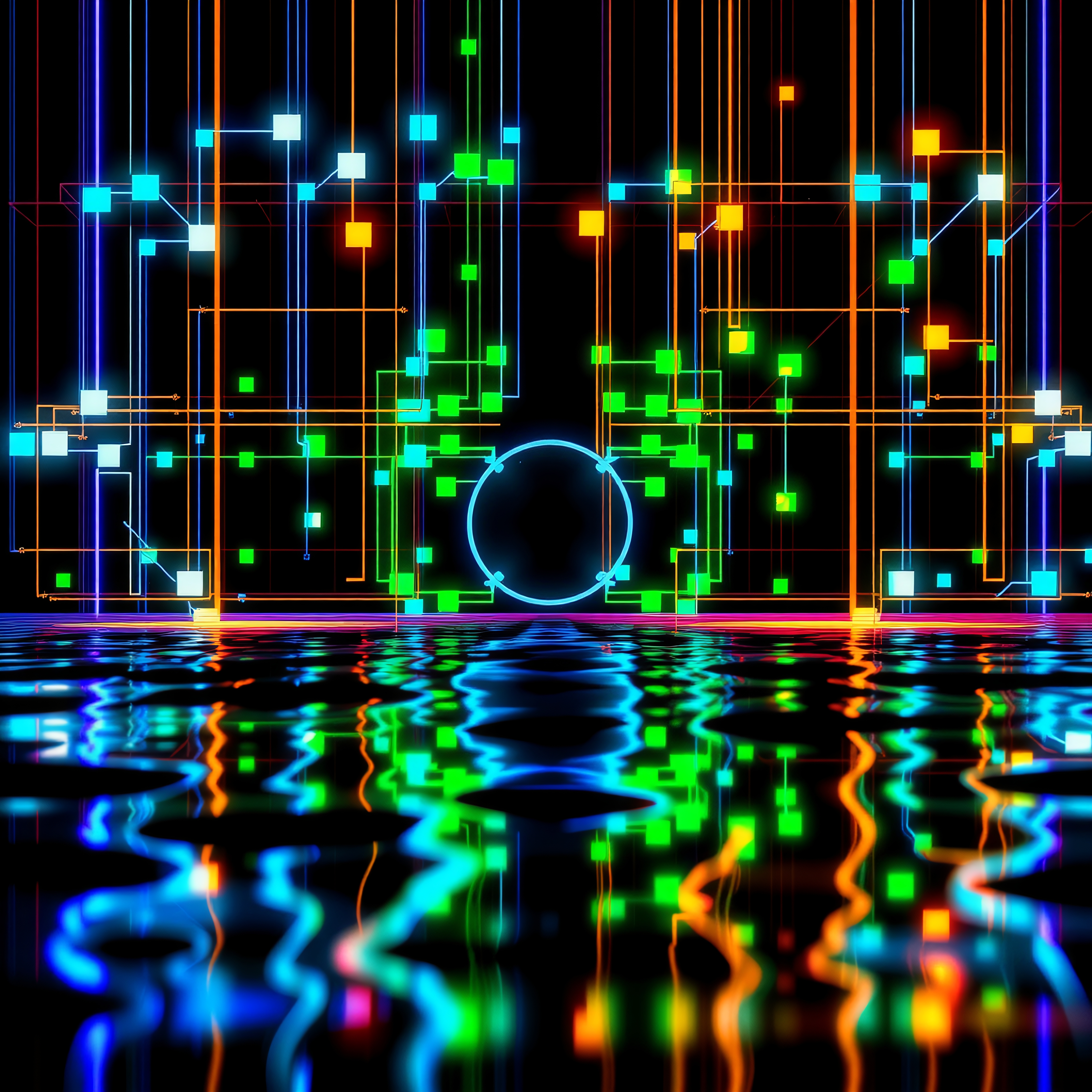 Neon Lights Reflect on Water