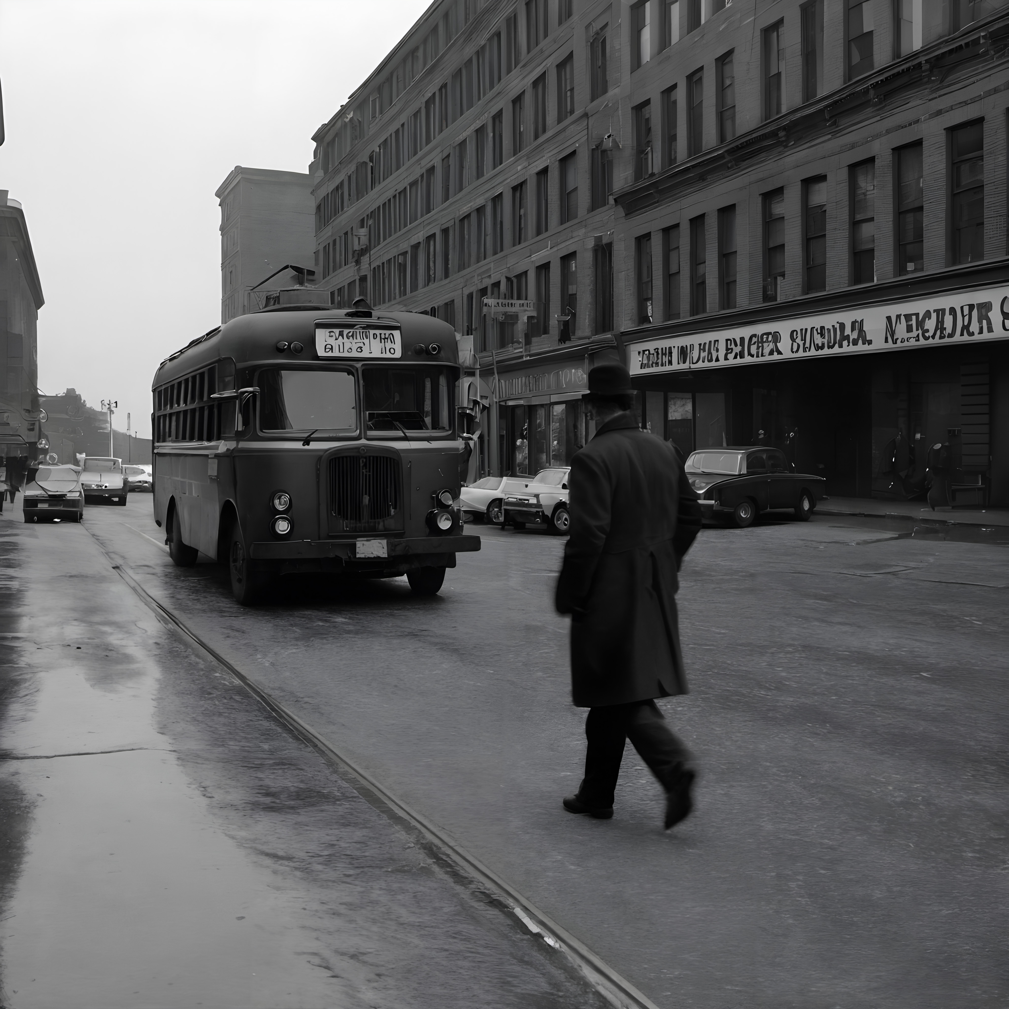 Mid-20th Century Urban Street Scene