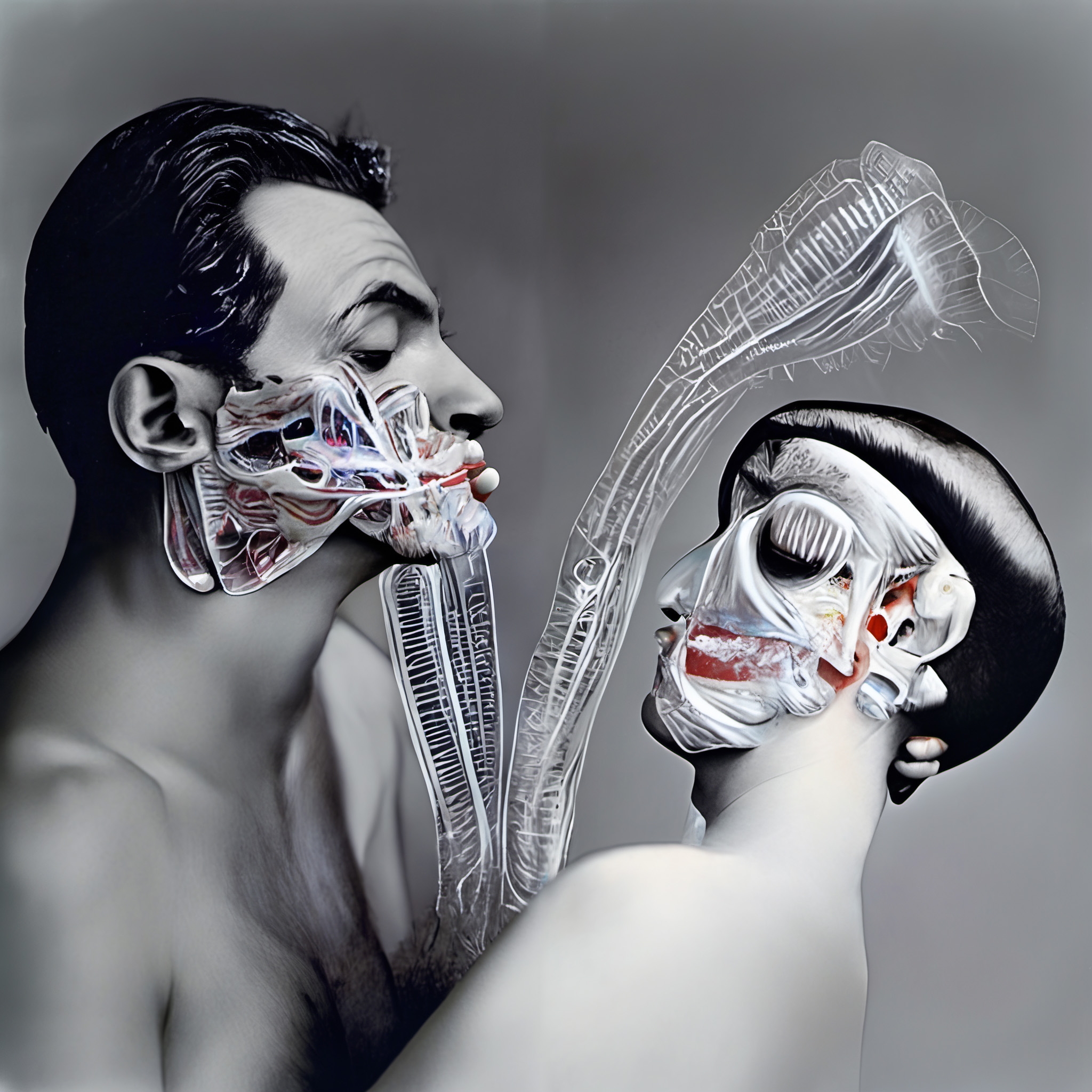 Artistic portrait showcasing anatomical transparency and surreal elements.