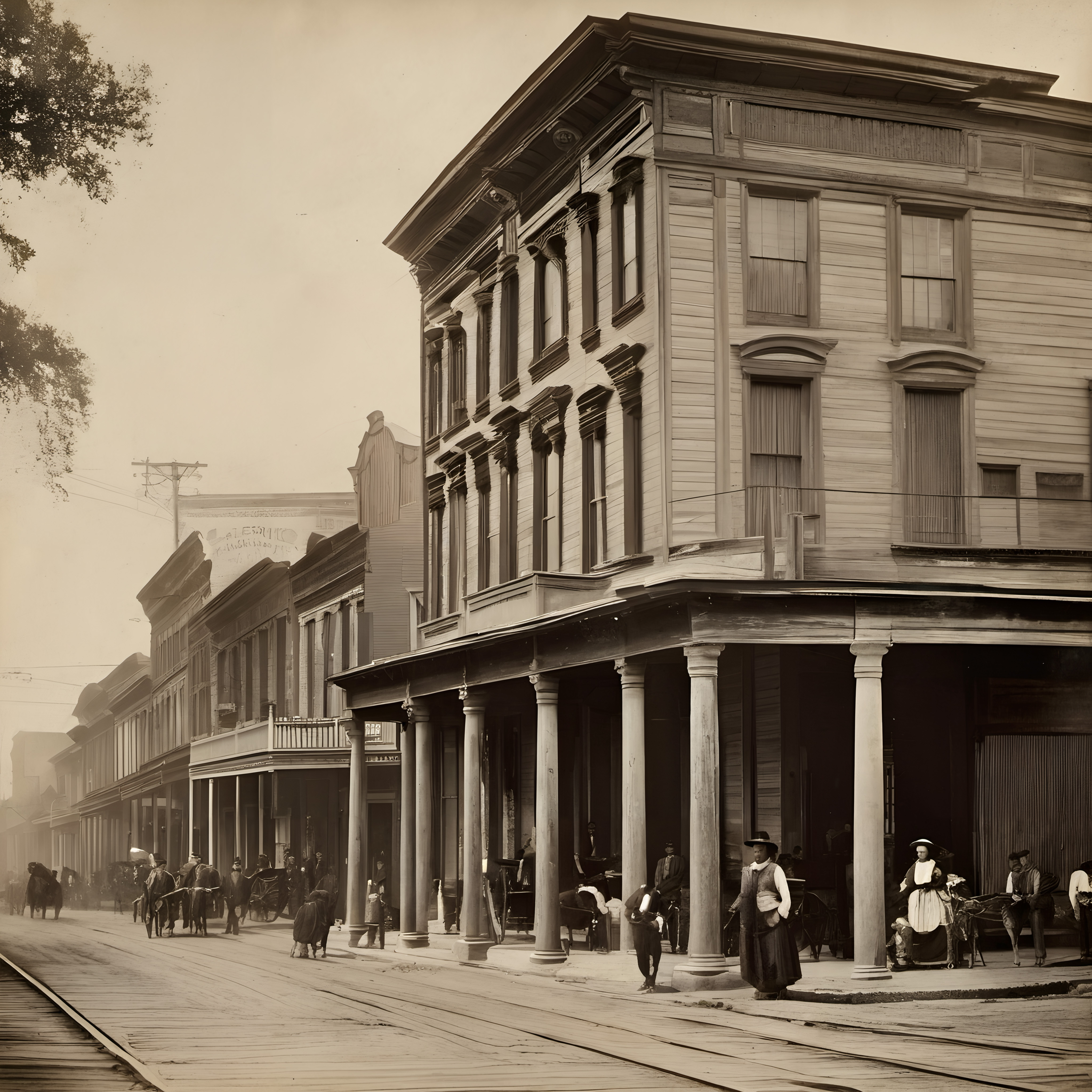 Street View of Commercial Downtown Block in Late 19th or Early 2