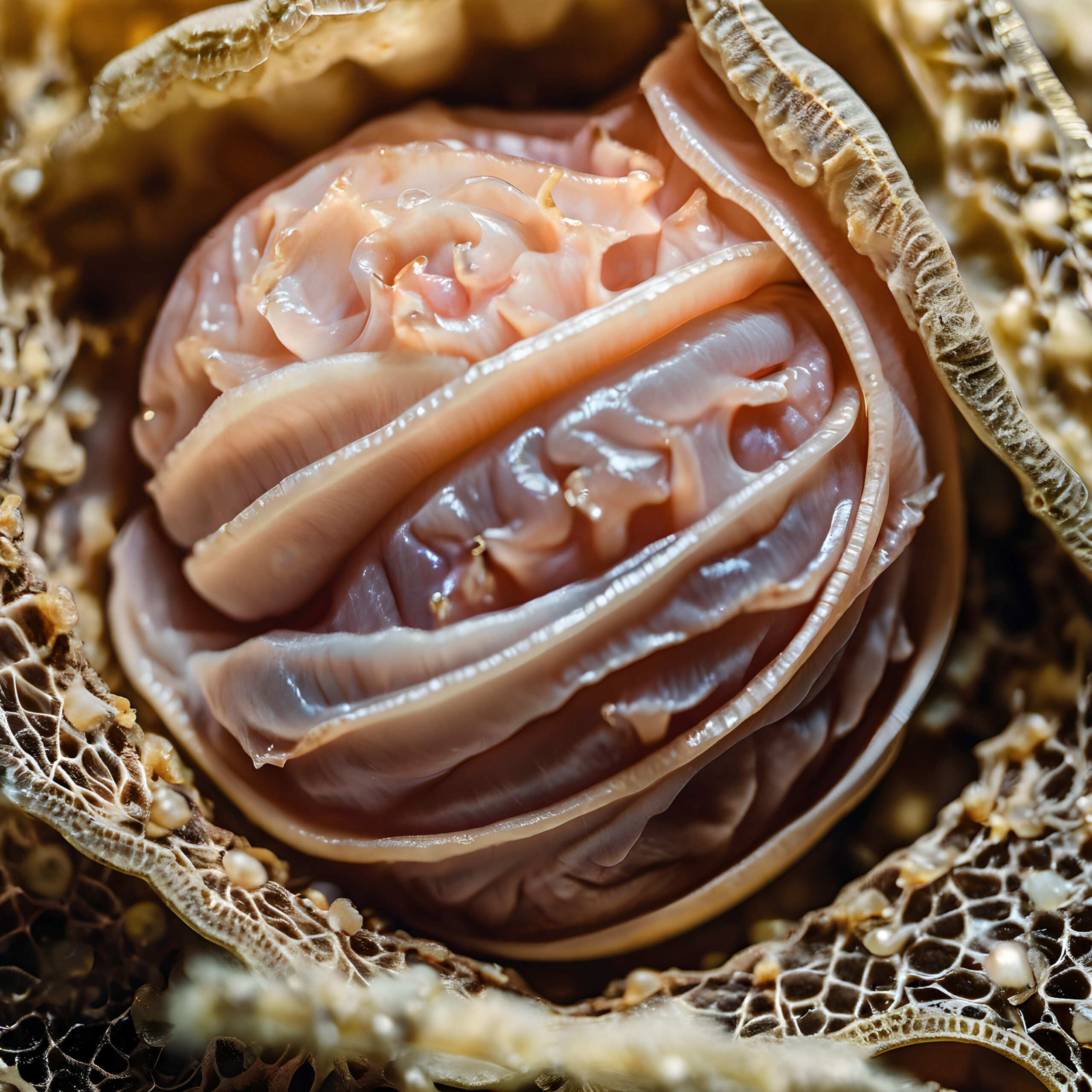 Close-up of Fresh Sea Urchin Roe in Natural Shell