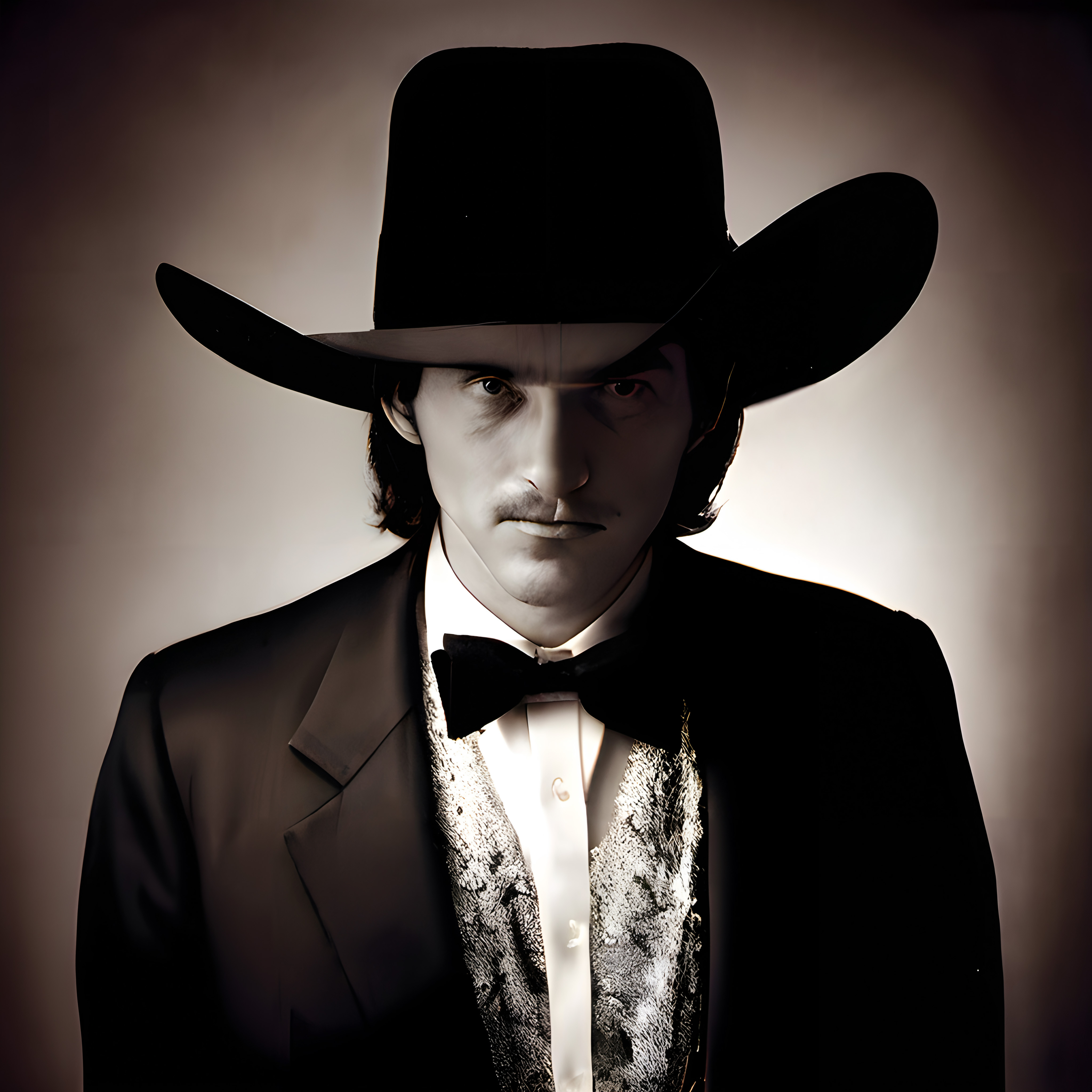 Vintage Cowboy in Formal Attire with Monochrome Tone