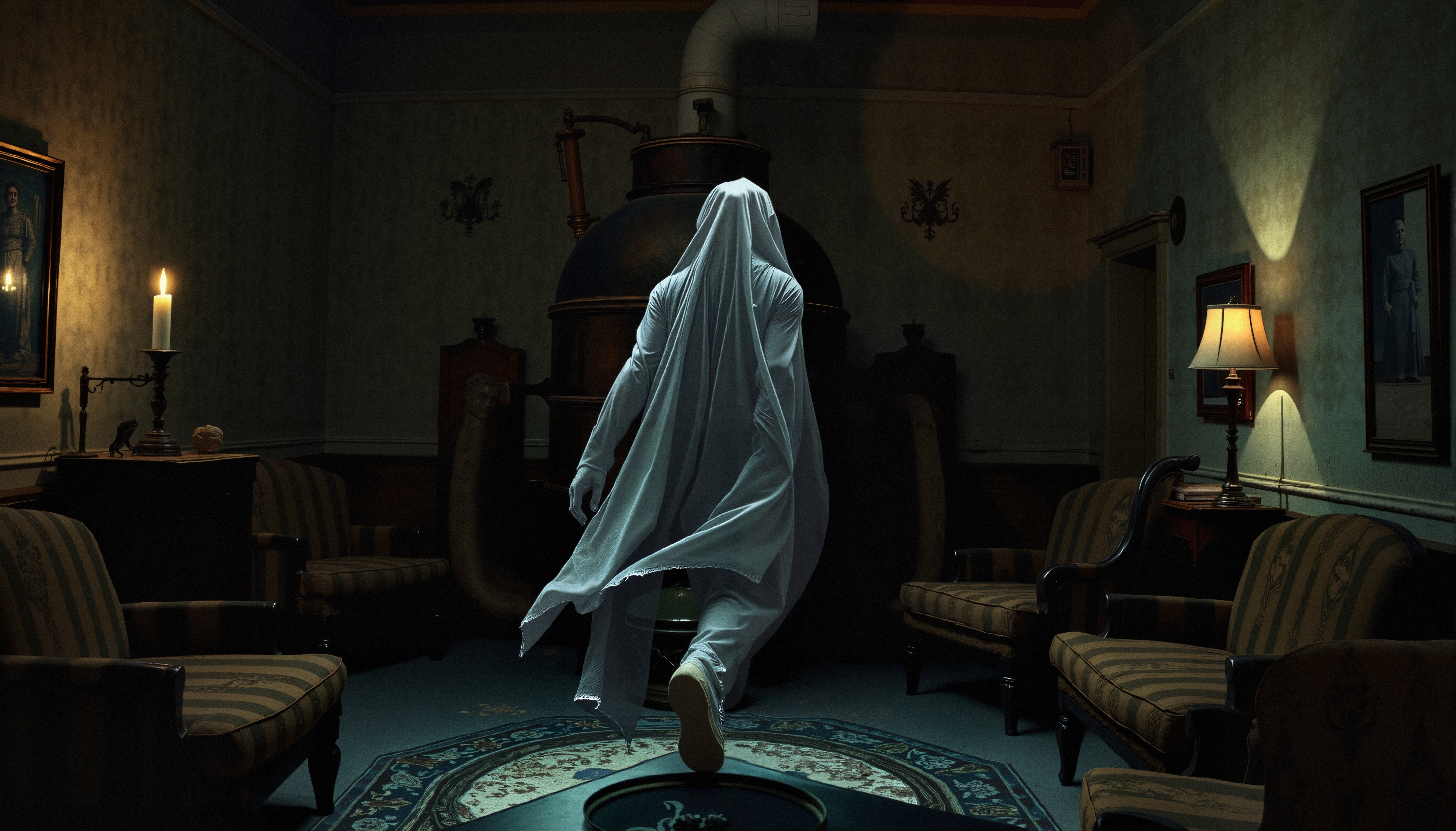 Mysterious Figure in Vintage Room