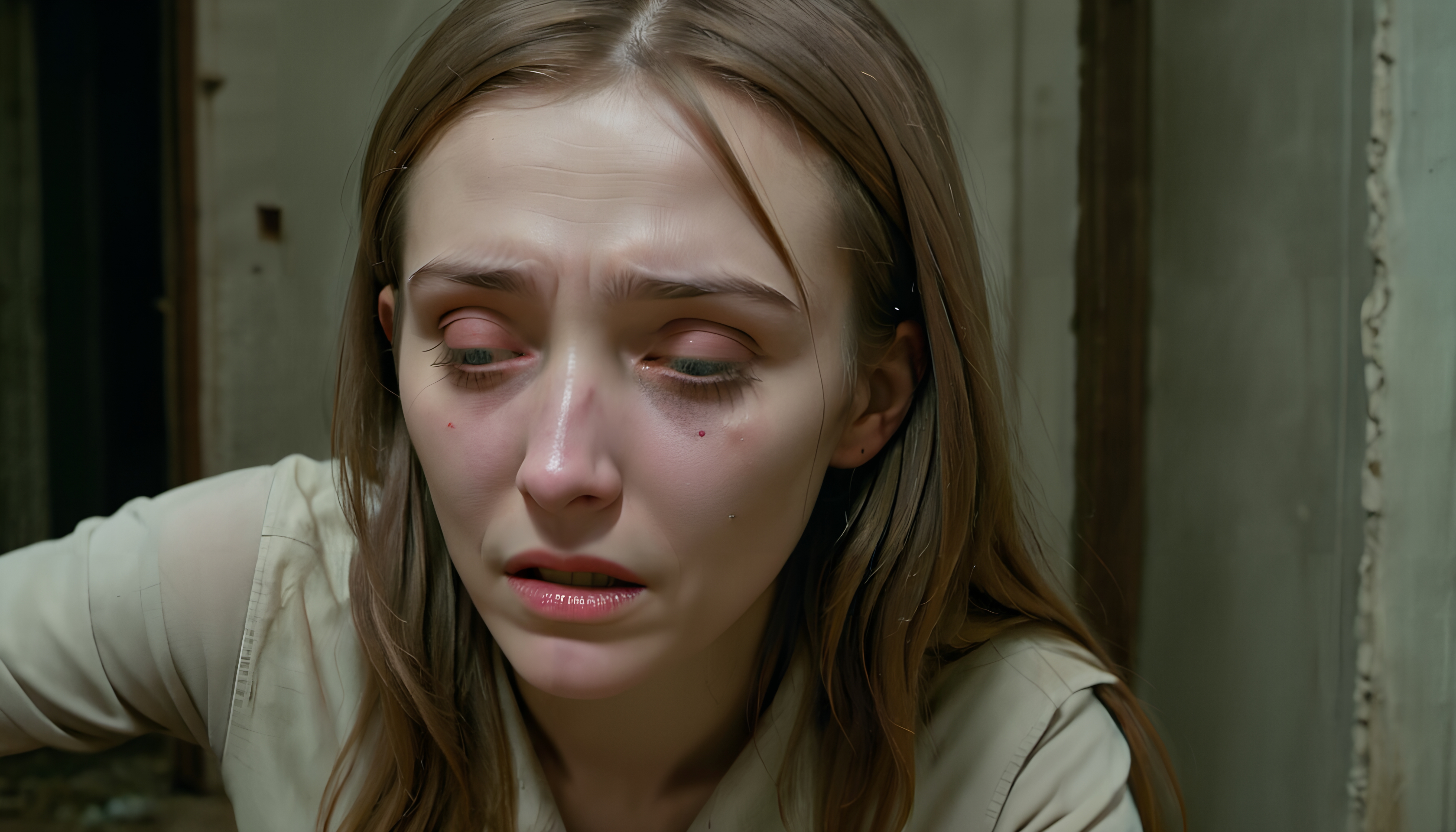 A Crying Woman in an Abandoned Room