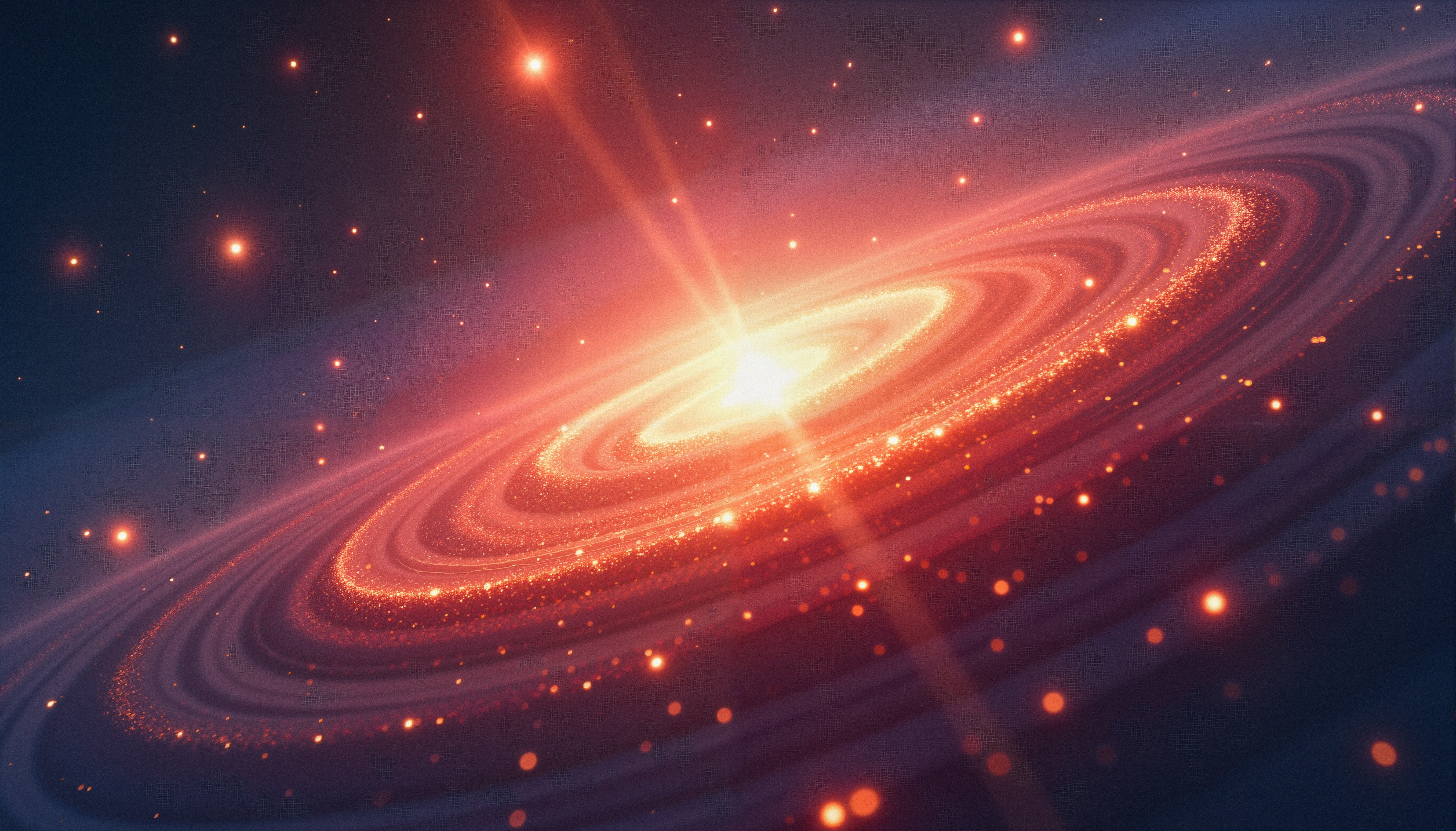 Glowing galaxy swirl with radiant central star in space.