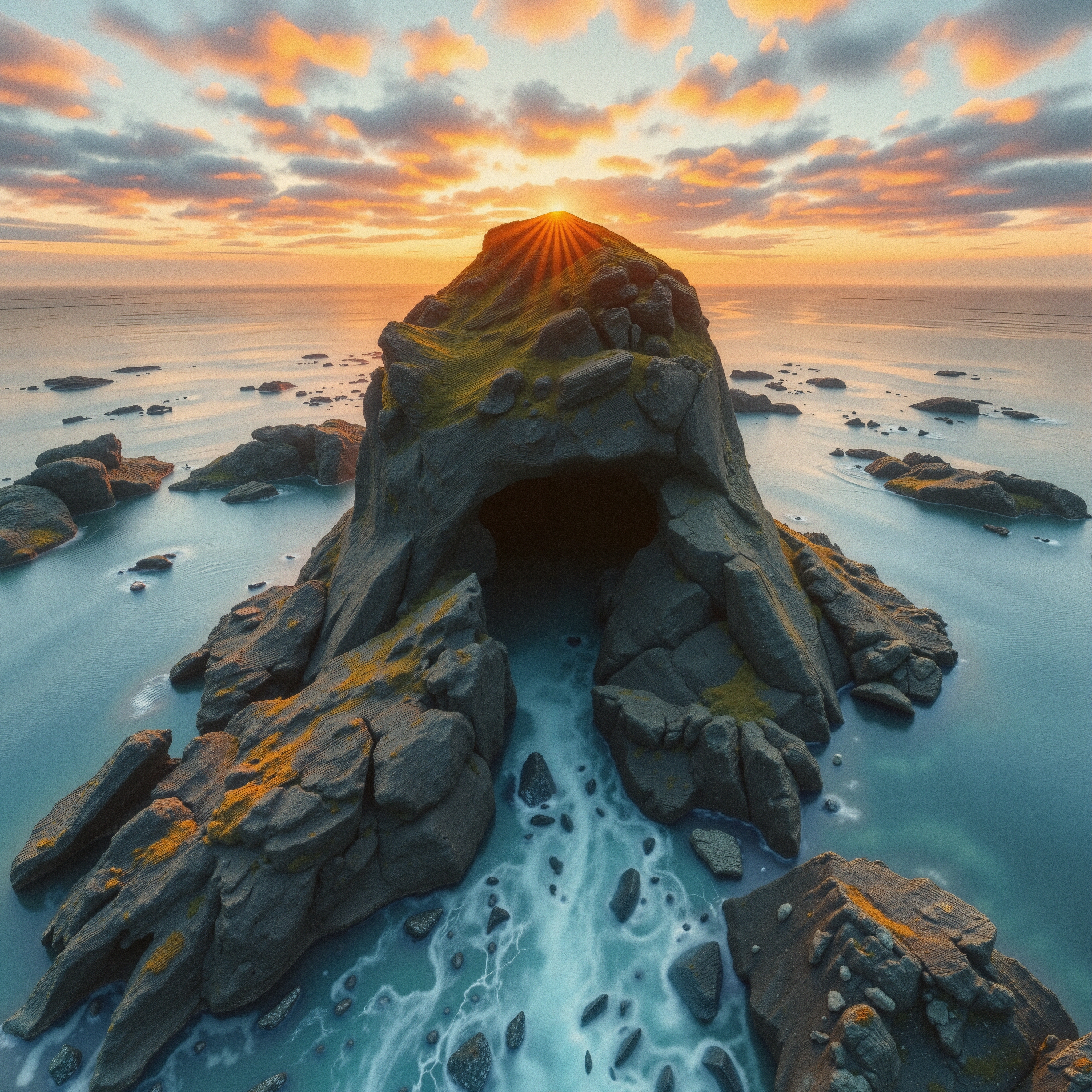Sunset Over Rocky Coastal Formation