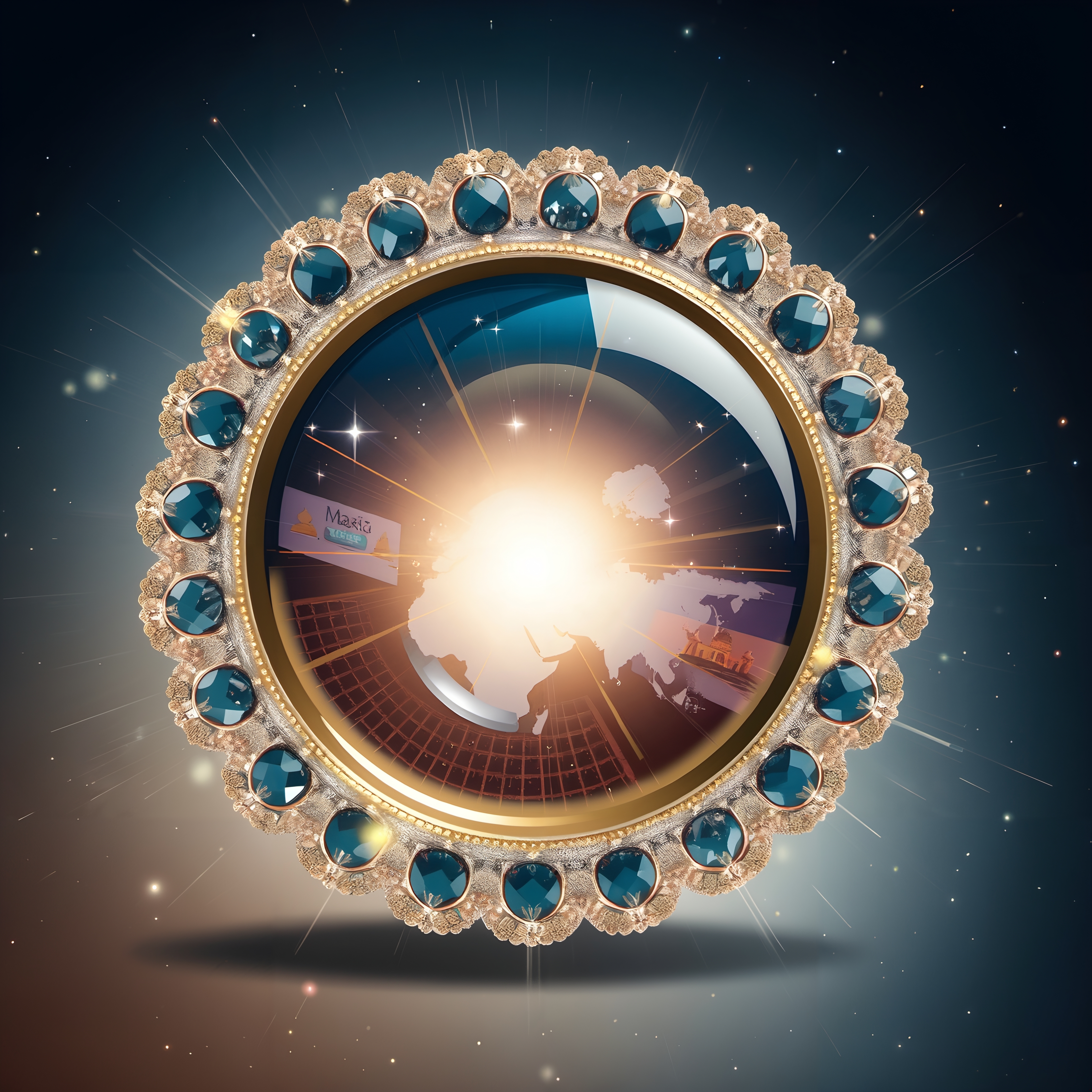 Celestial Gem-Embedded World Map
