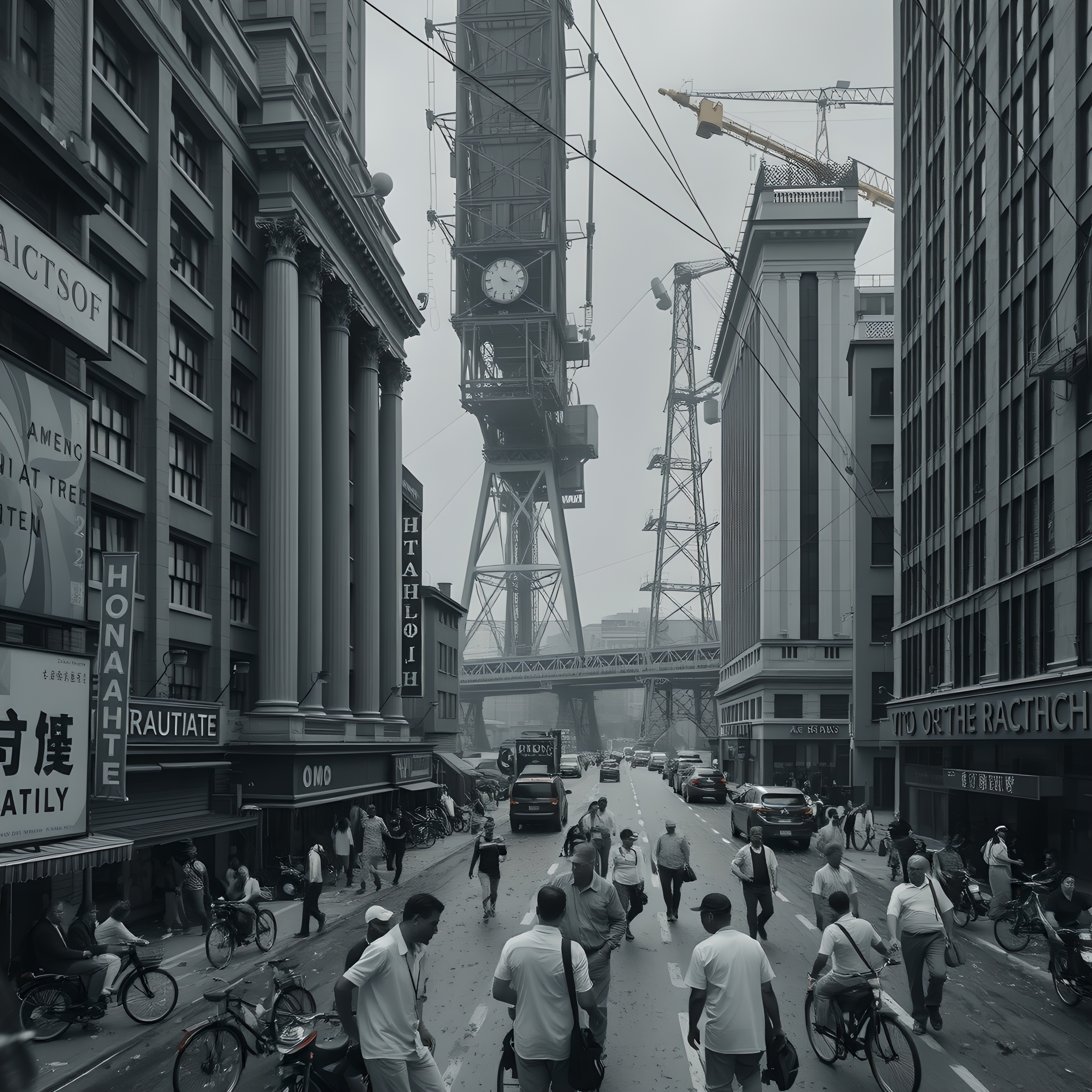 Urban Street with Towering Structure