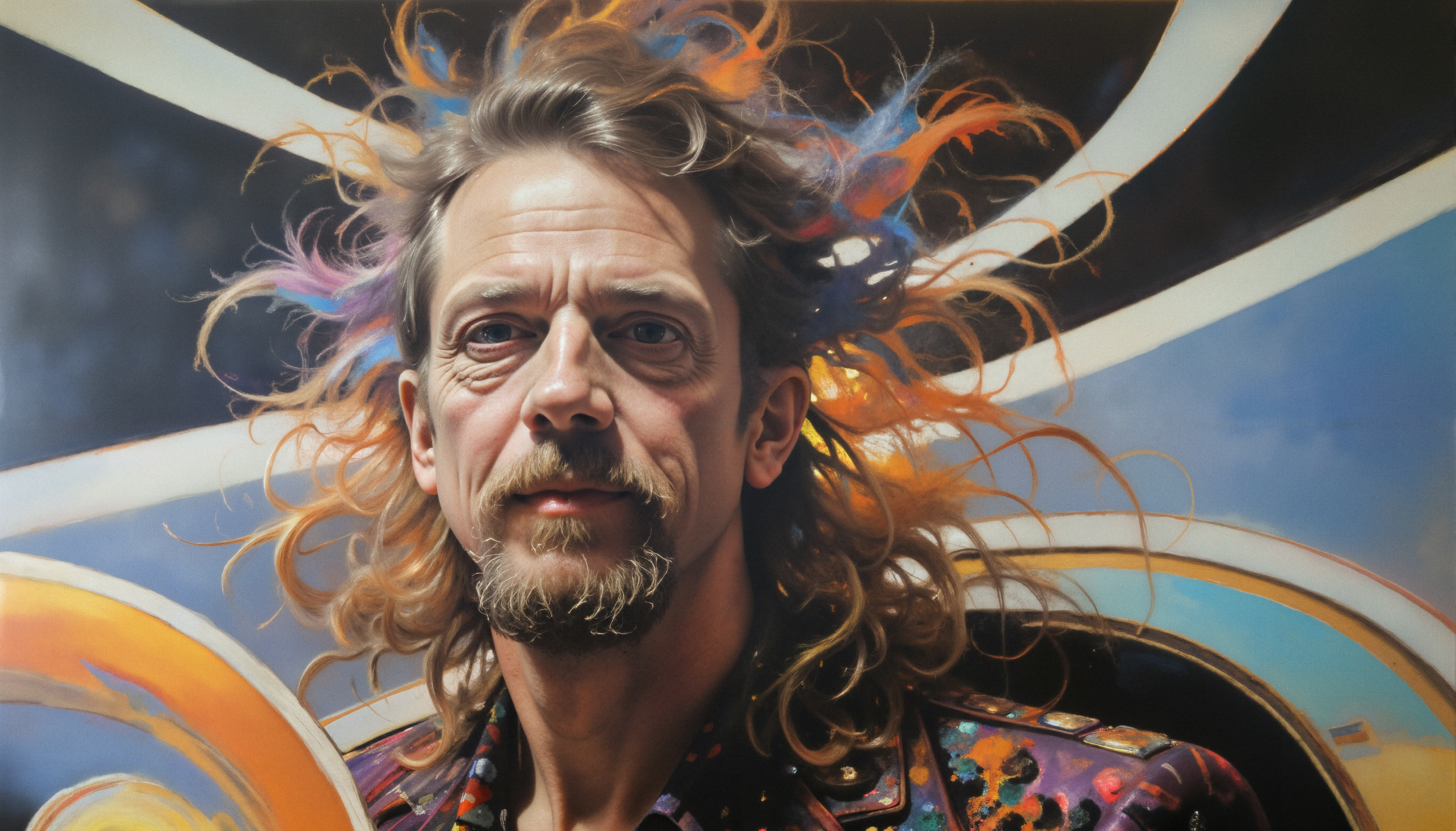 Vibrant Portrait with Cosmic Background