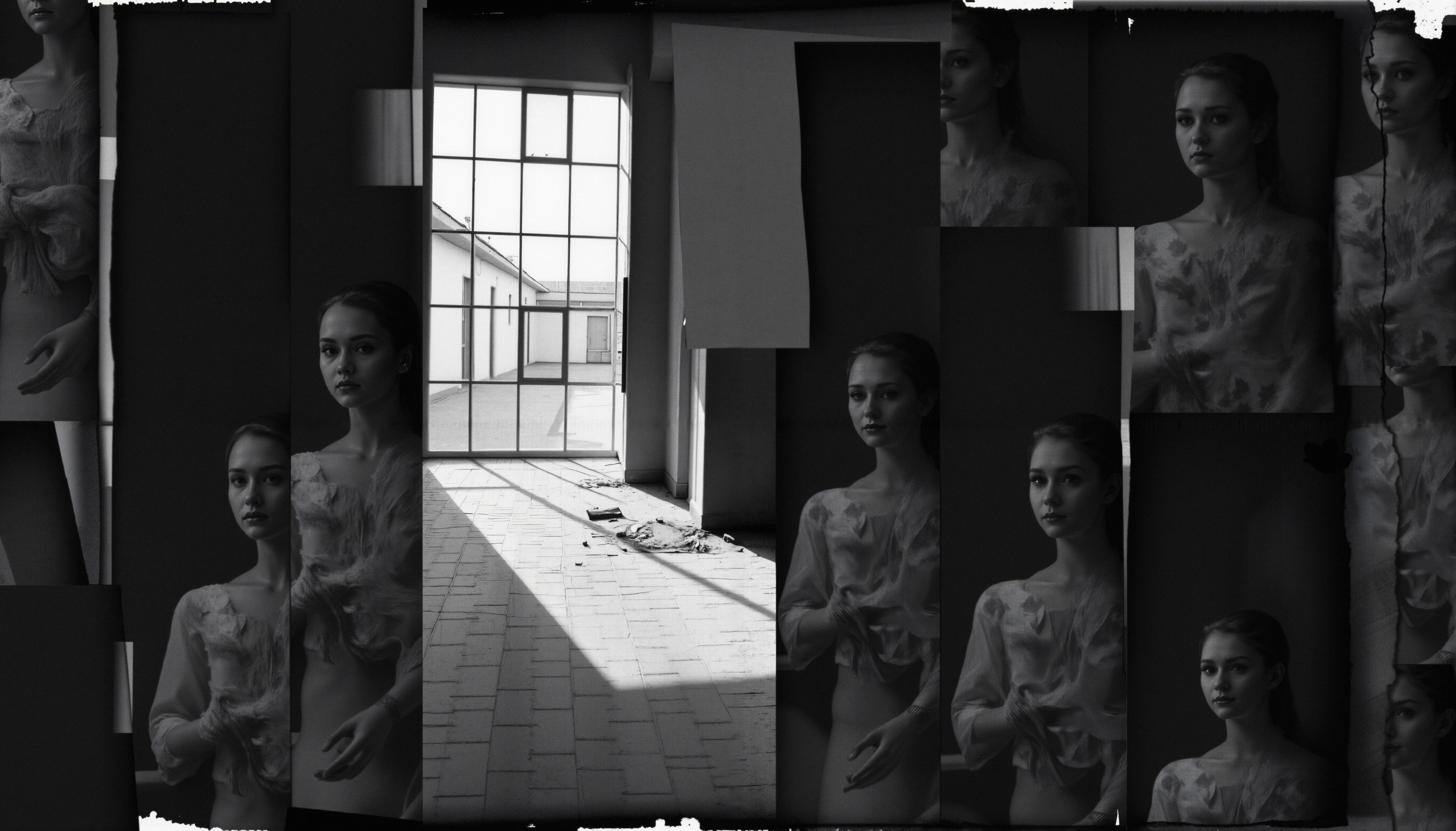 Artistic black-and-white collage depicting a woman.