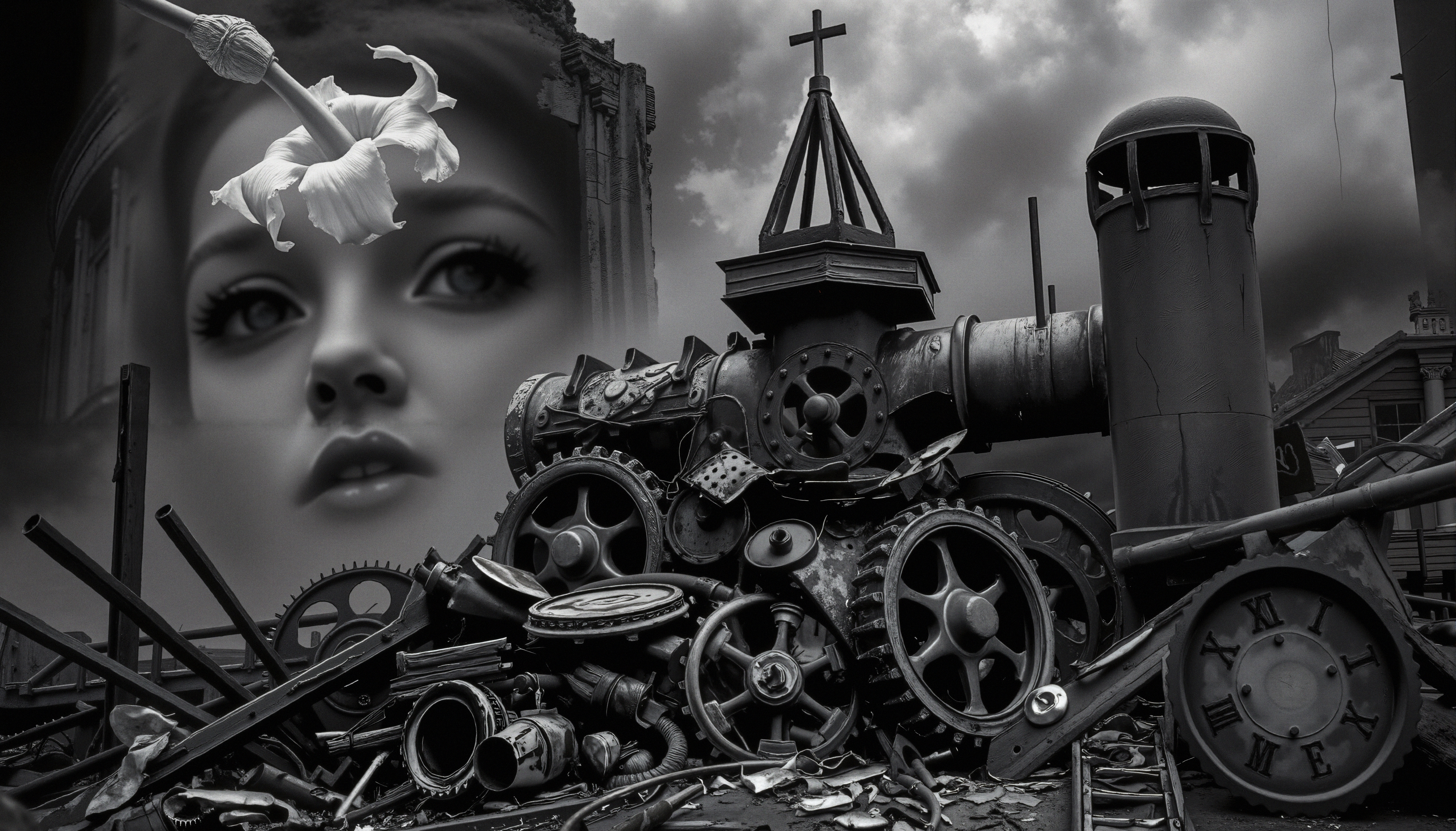 Surreal Mechanical Landscape Scene