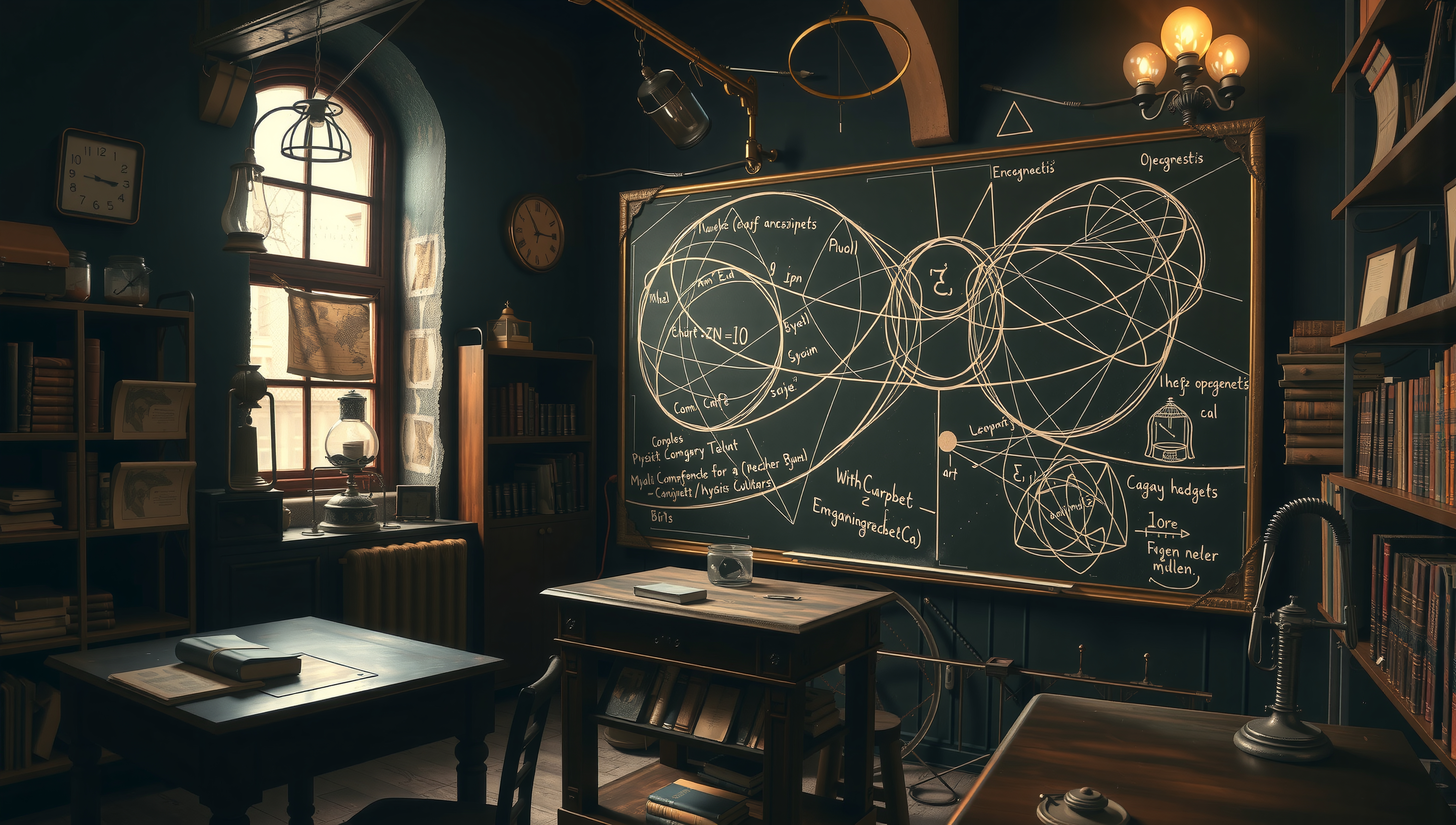 Vintage Classroom with Chalkboard Illustrations