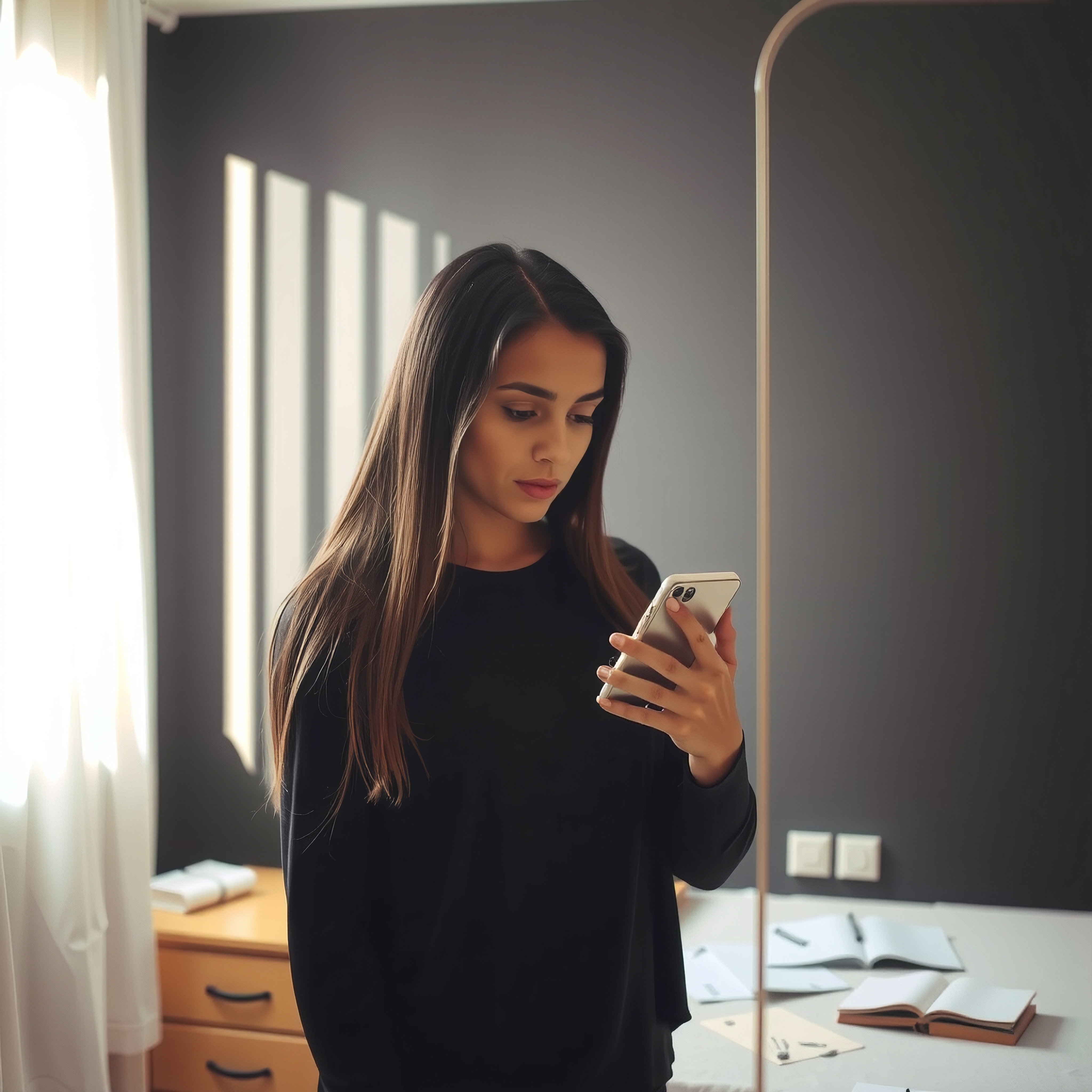 Focused Woman Using Smartphone