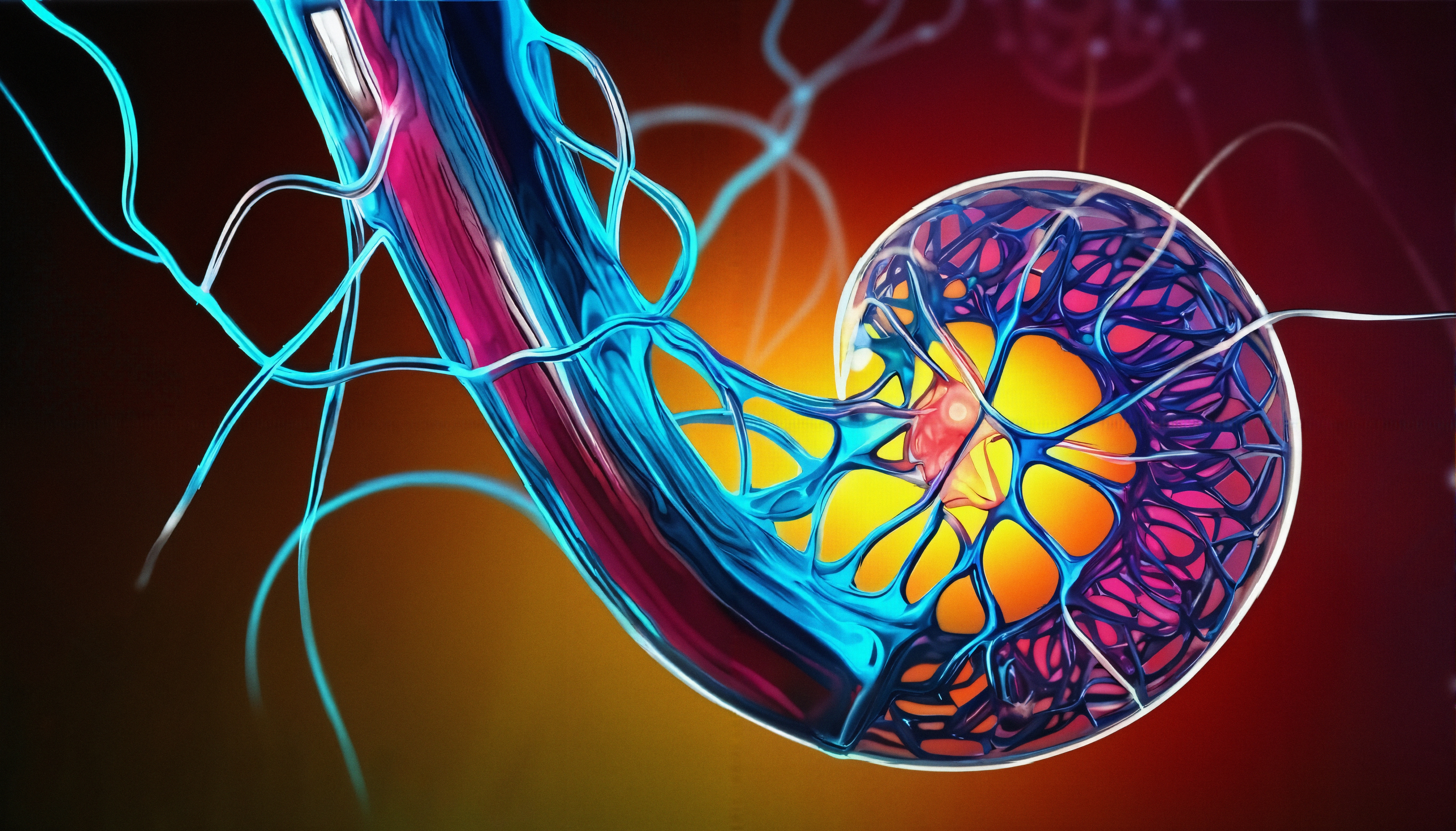 Vibrant abstract rendering of biological network structures.