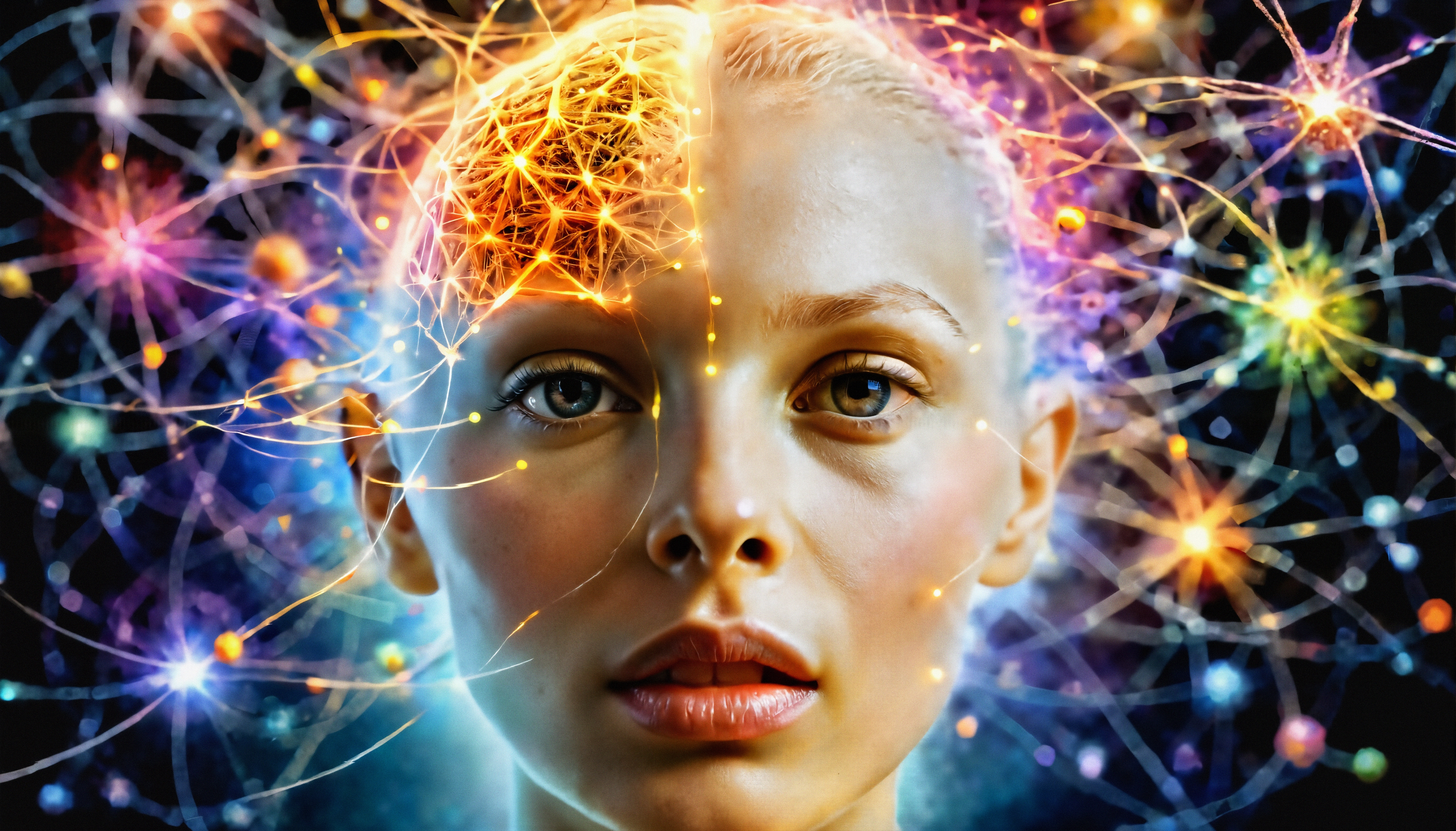 Human Neural Network Visualization with Glowing Digital Elements