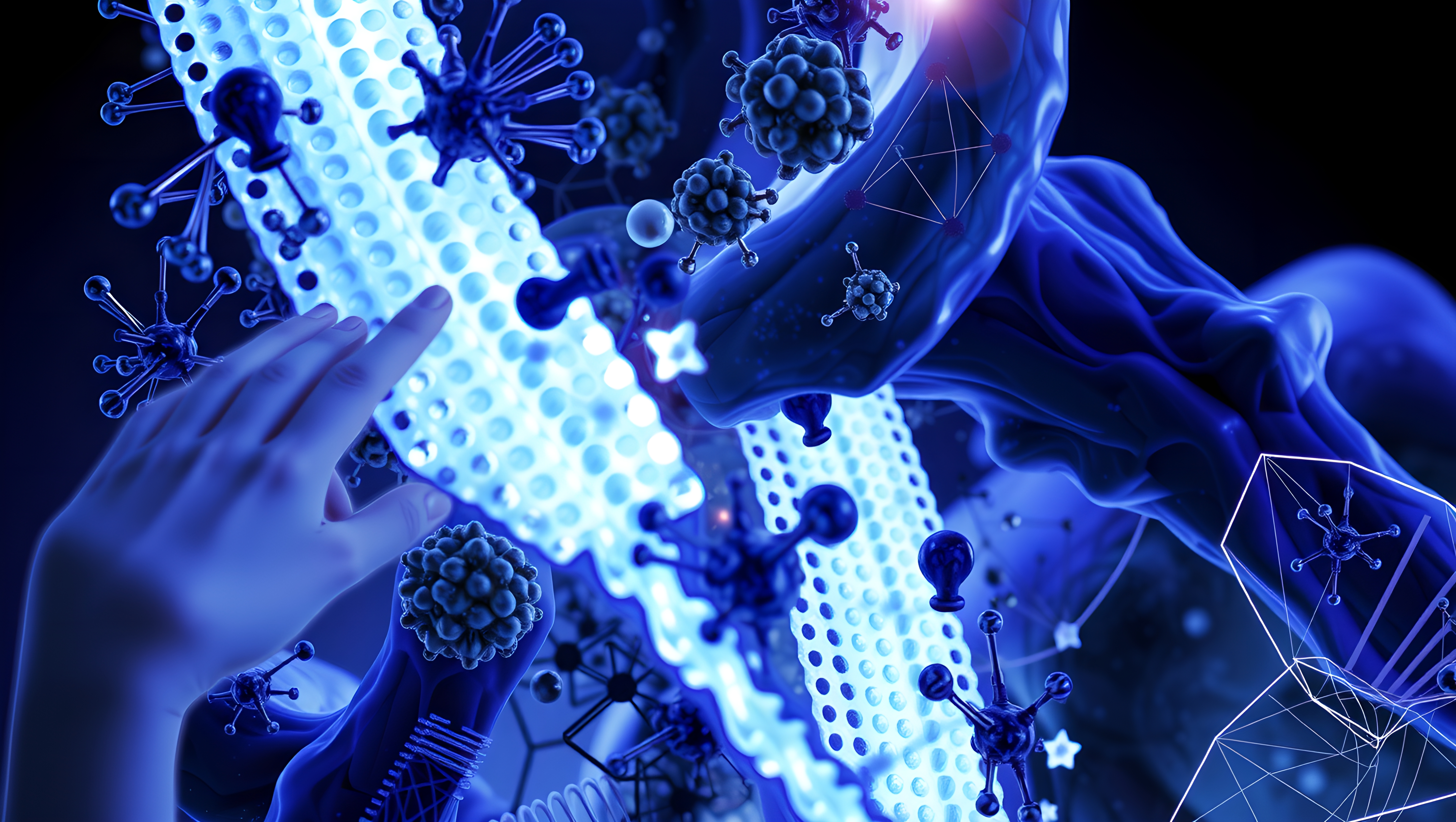Futuristic Science Visualization with Hand Interacting with Mole