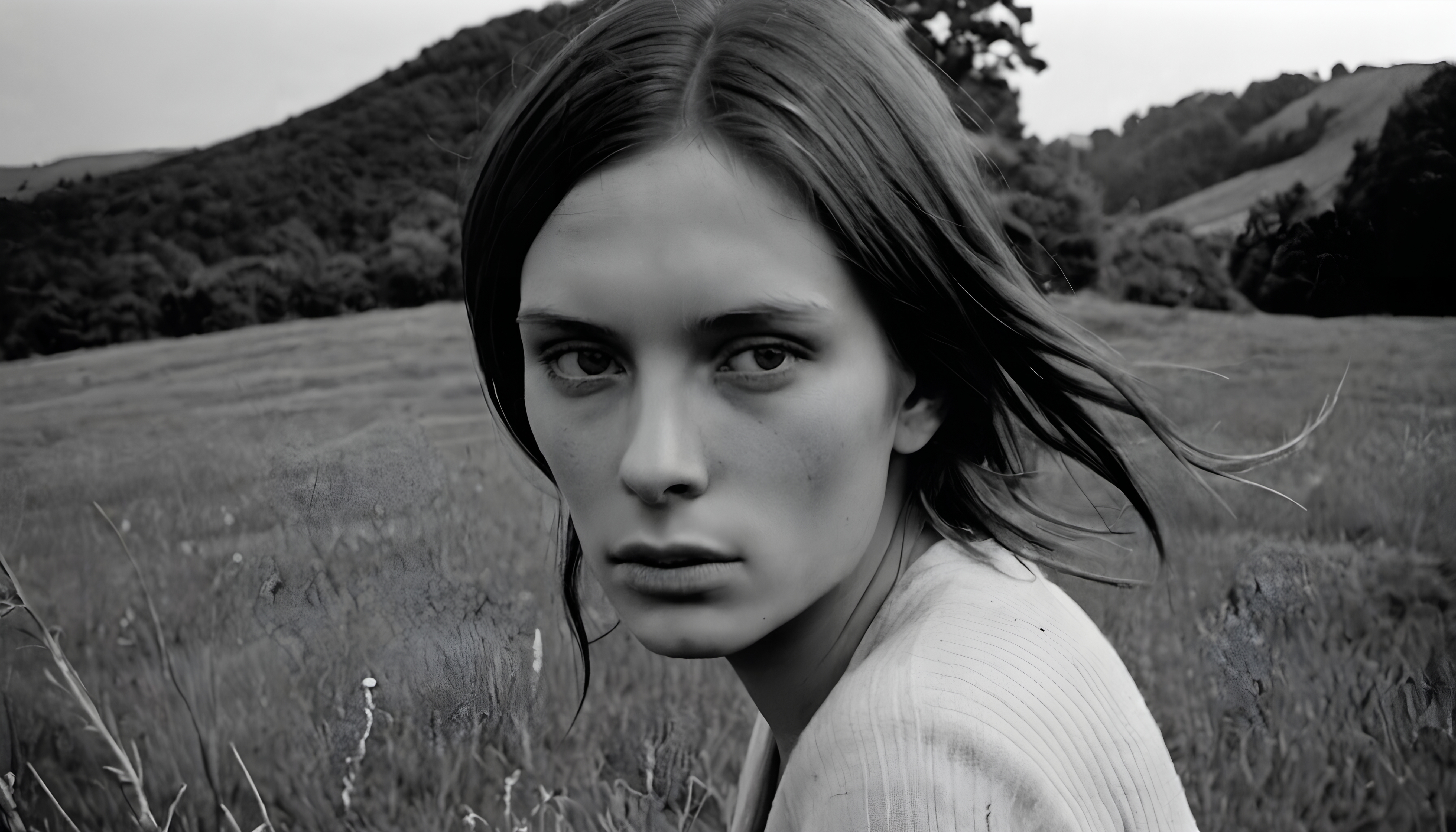 Intense Gaze in Serene Landscape
