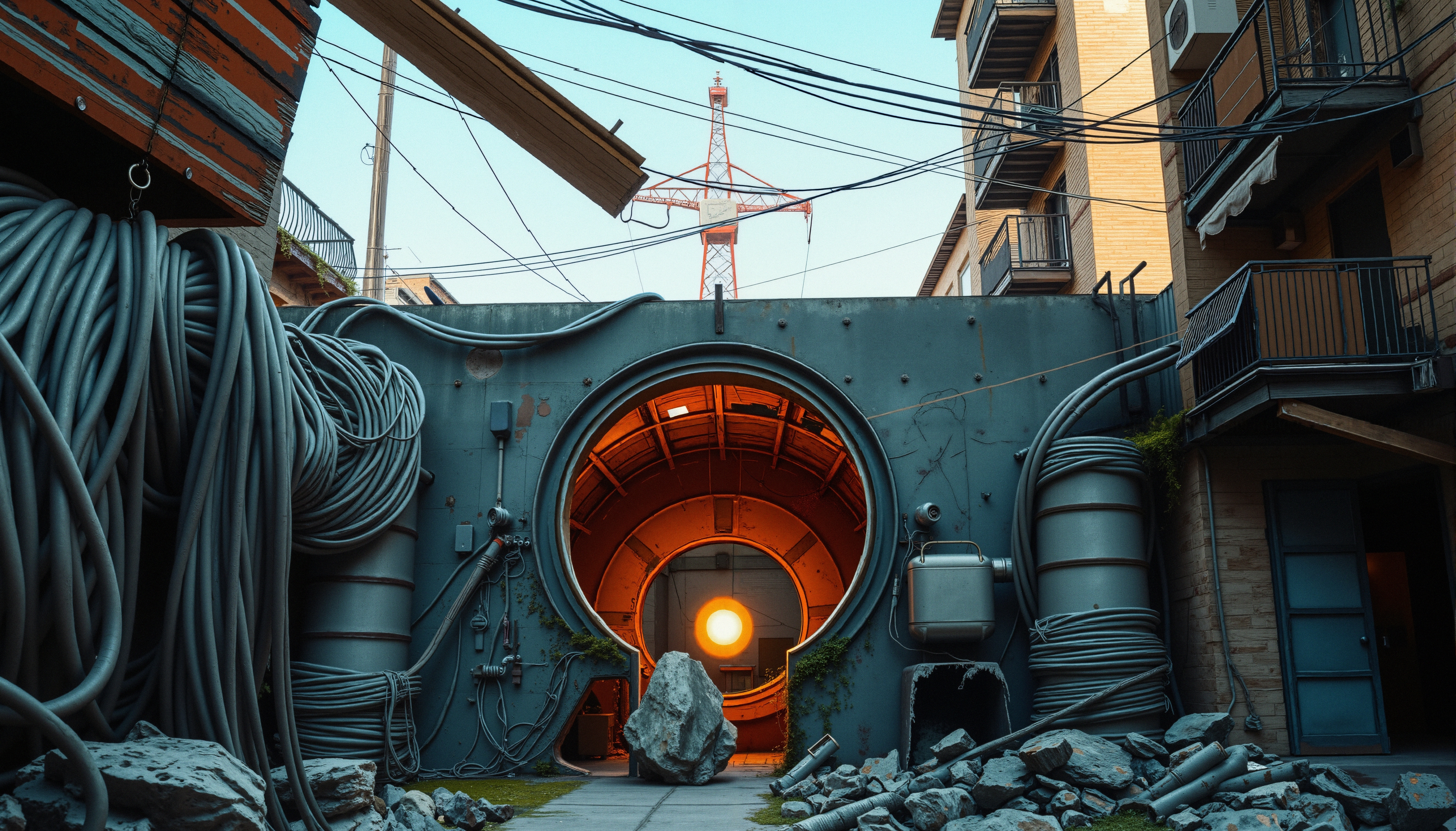 Industrial Tunnel with Bright Core