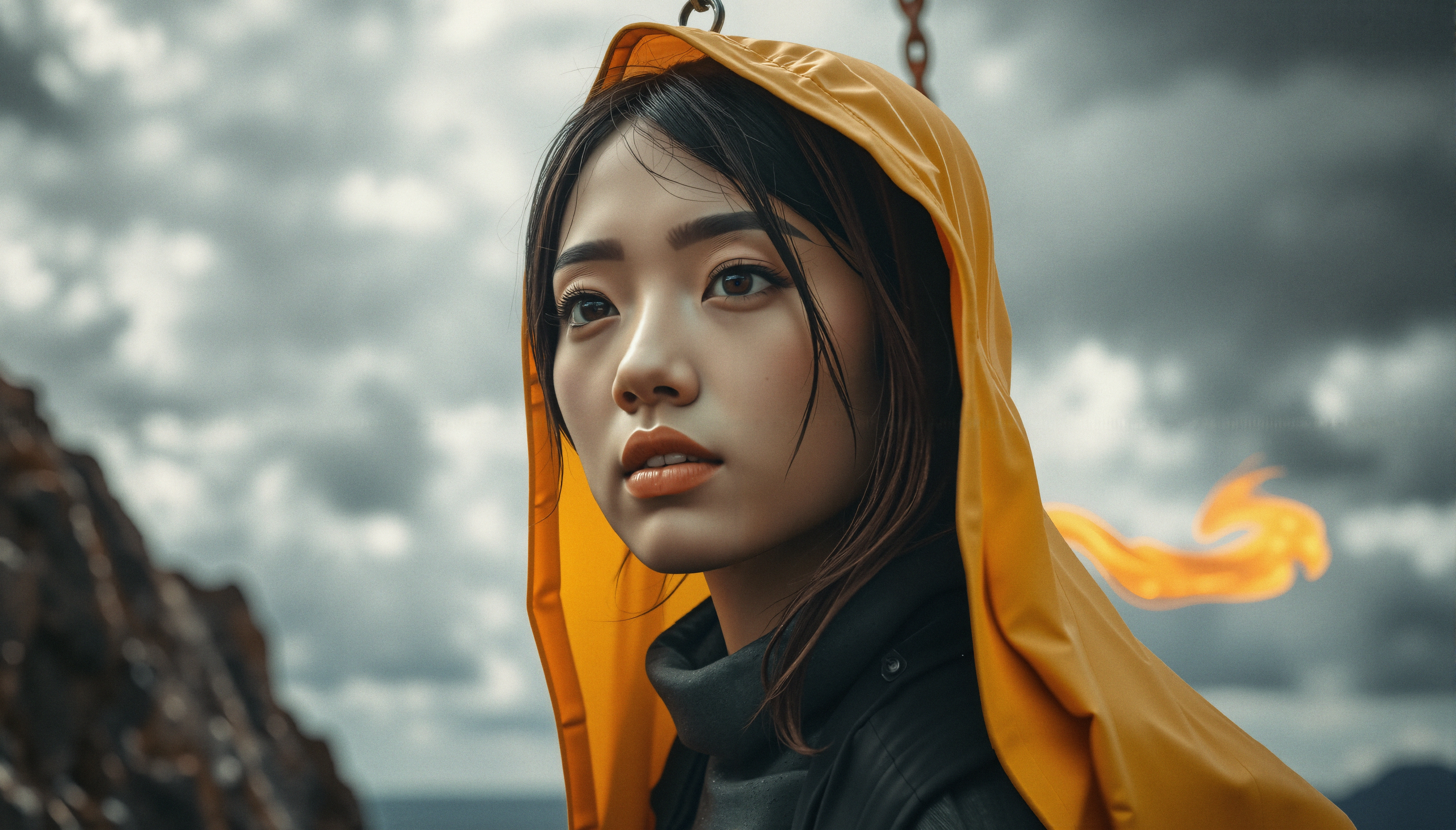 Mystical Woman in Yellow Coat