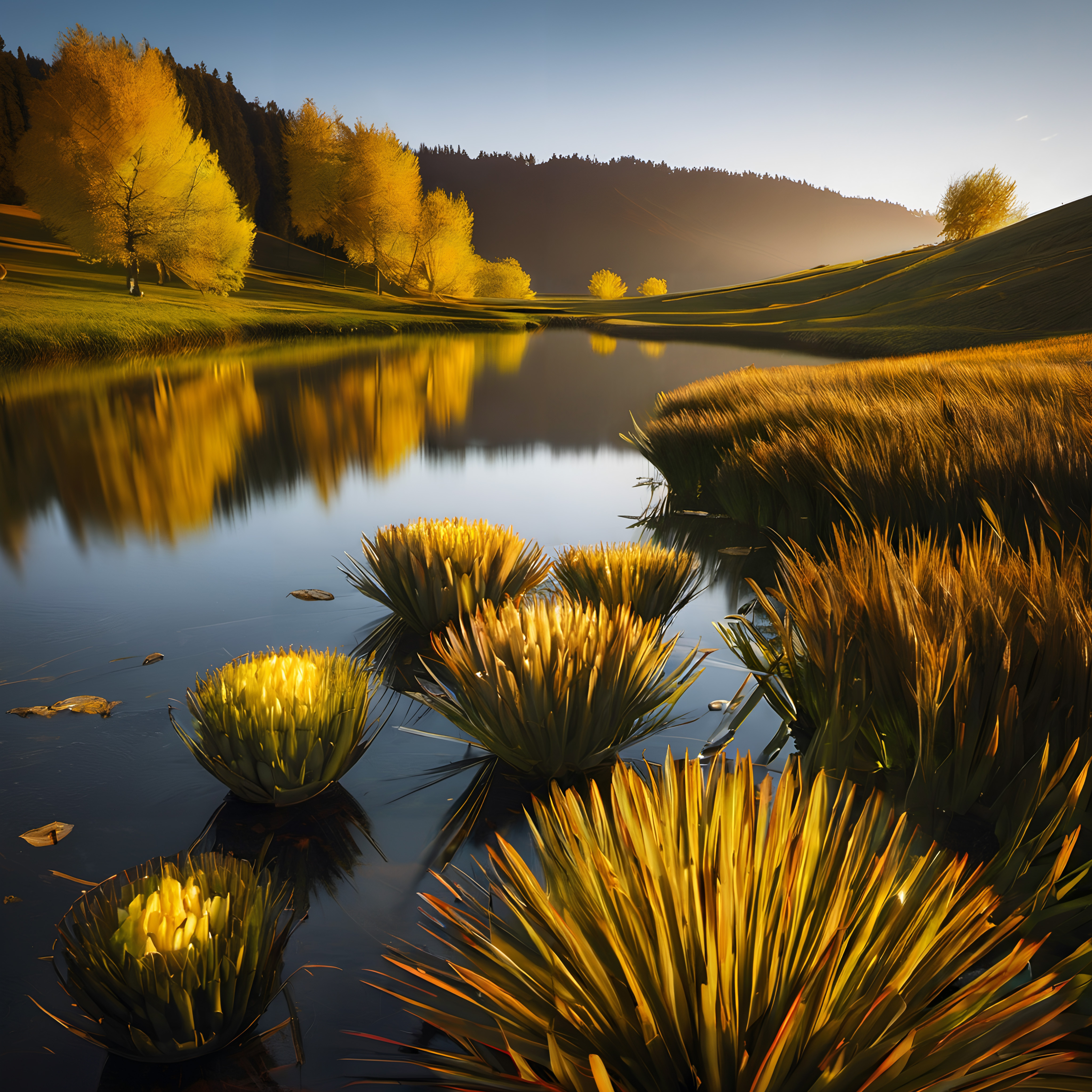 Golden Hour Autumn Lake Landscape - Serene Nature Photography