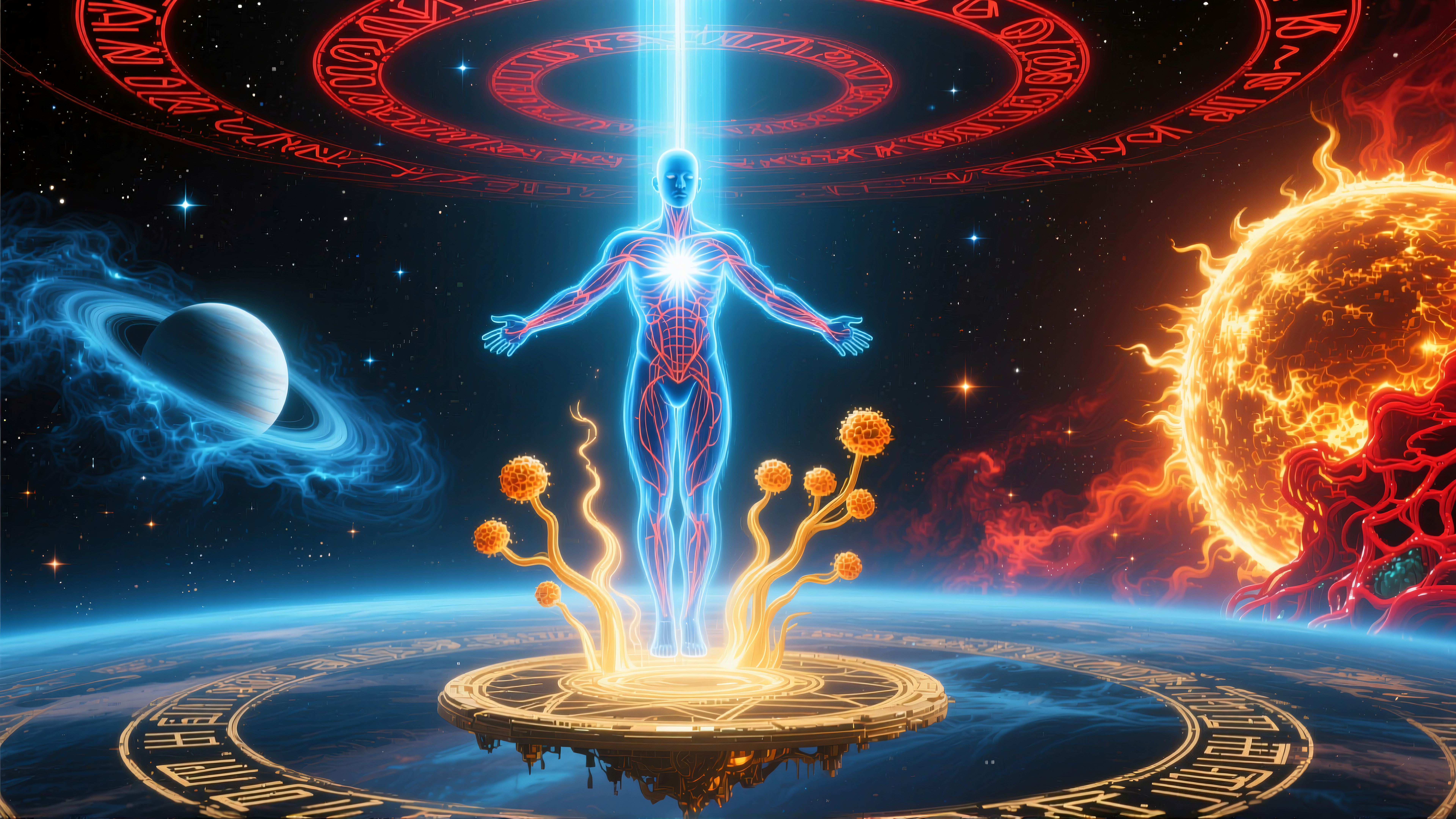 Futuristic Human Energy Blueprint on Cosmic Stage