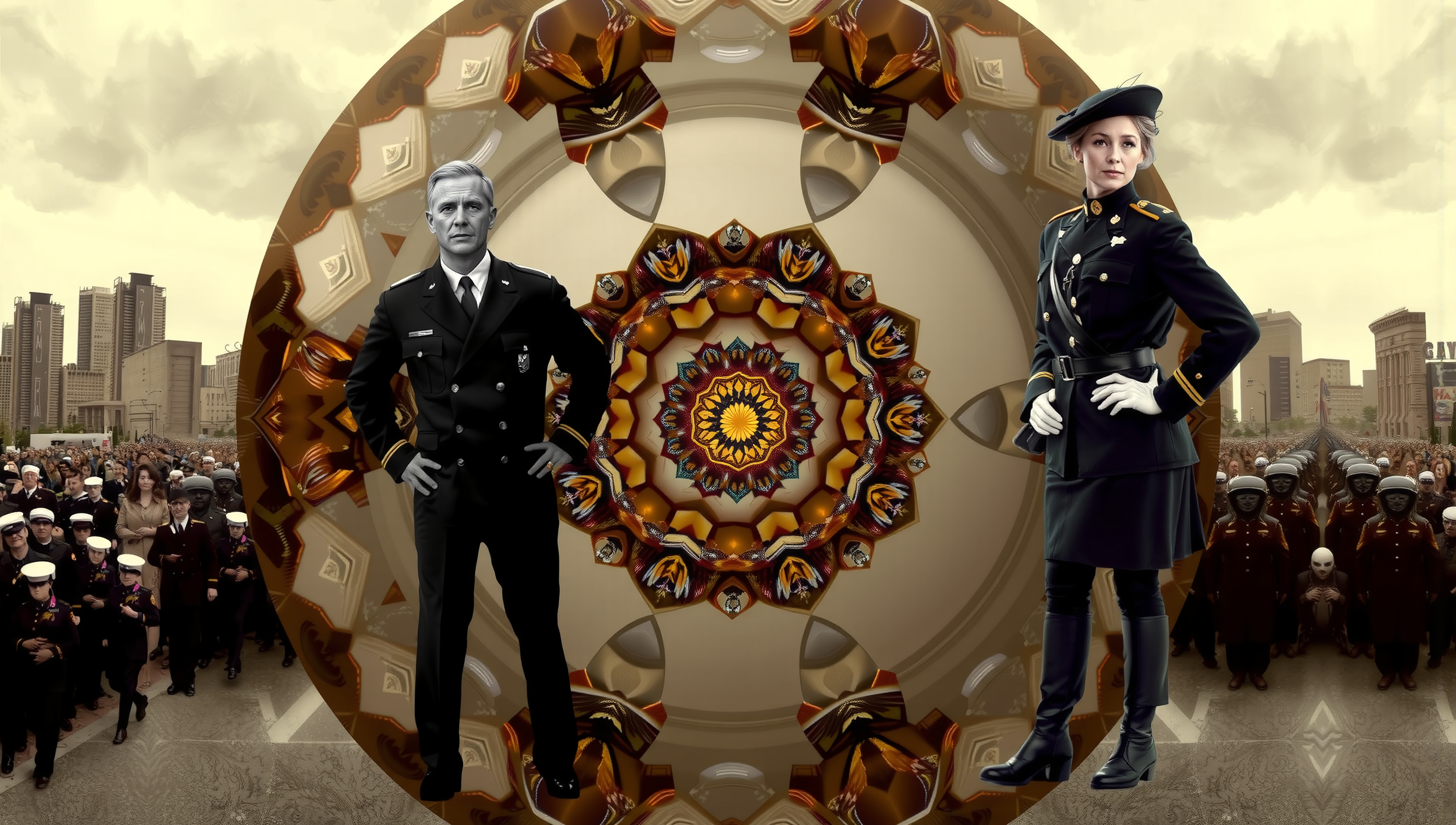 Kaleidoscopic Military Parade Scene