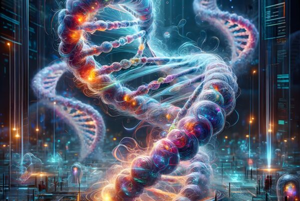 Futuristic DNA Helix Glowing in Cyberpunk Lab Environment
