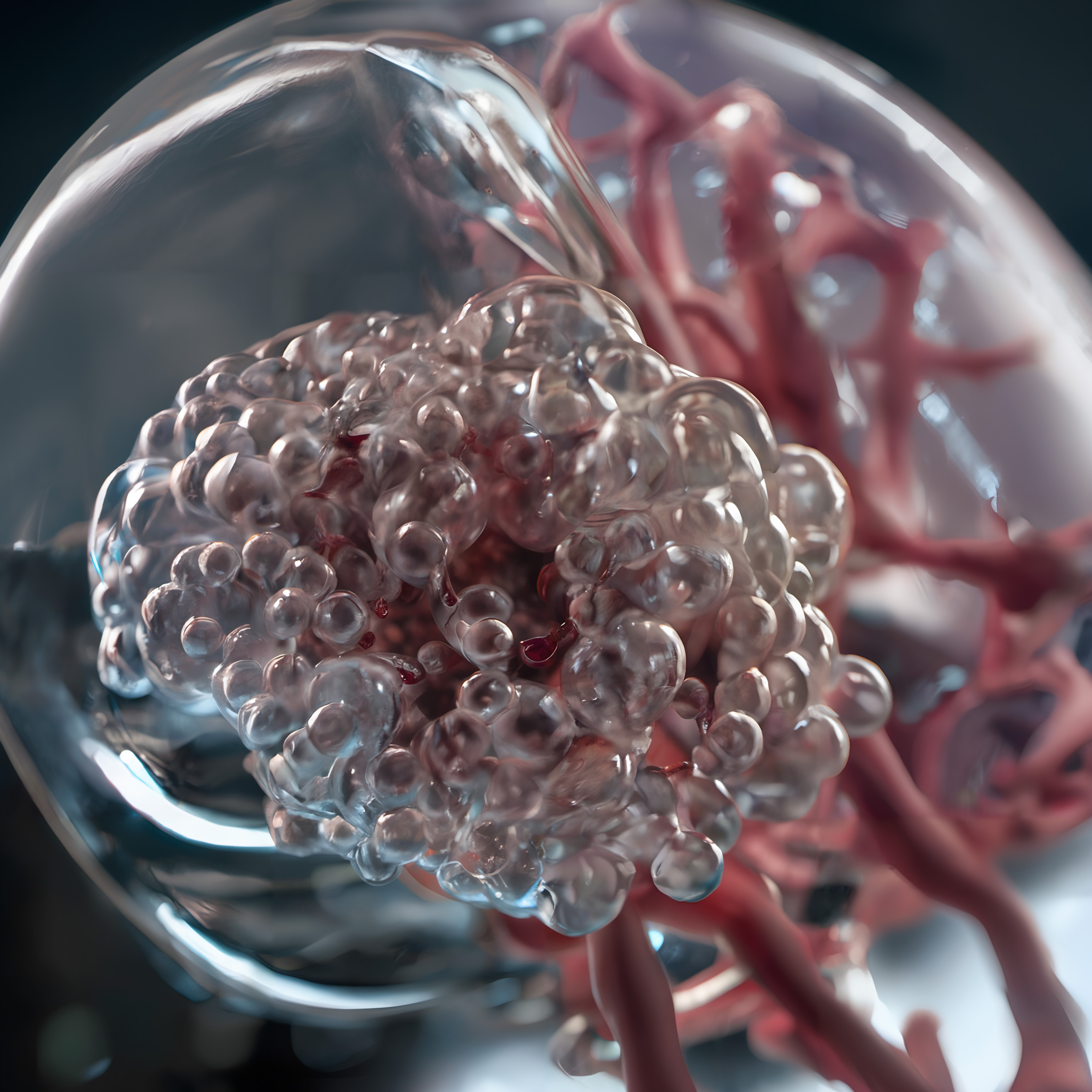 3D medical model cell cluster vascular network in transparent sphere