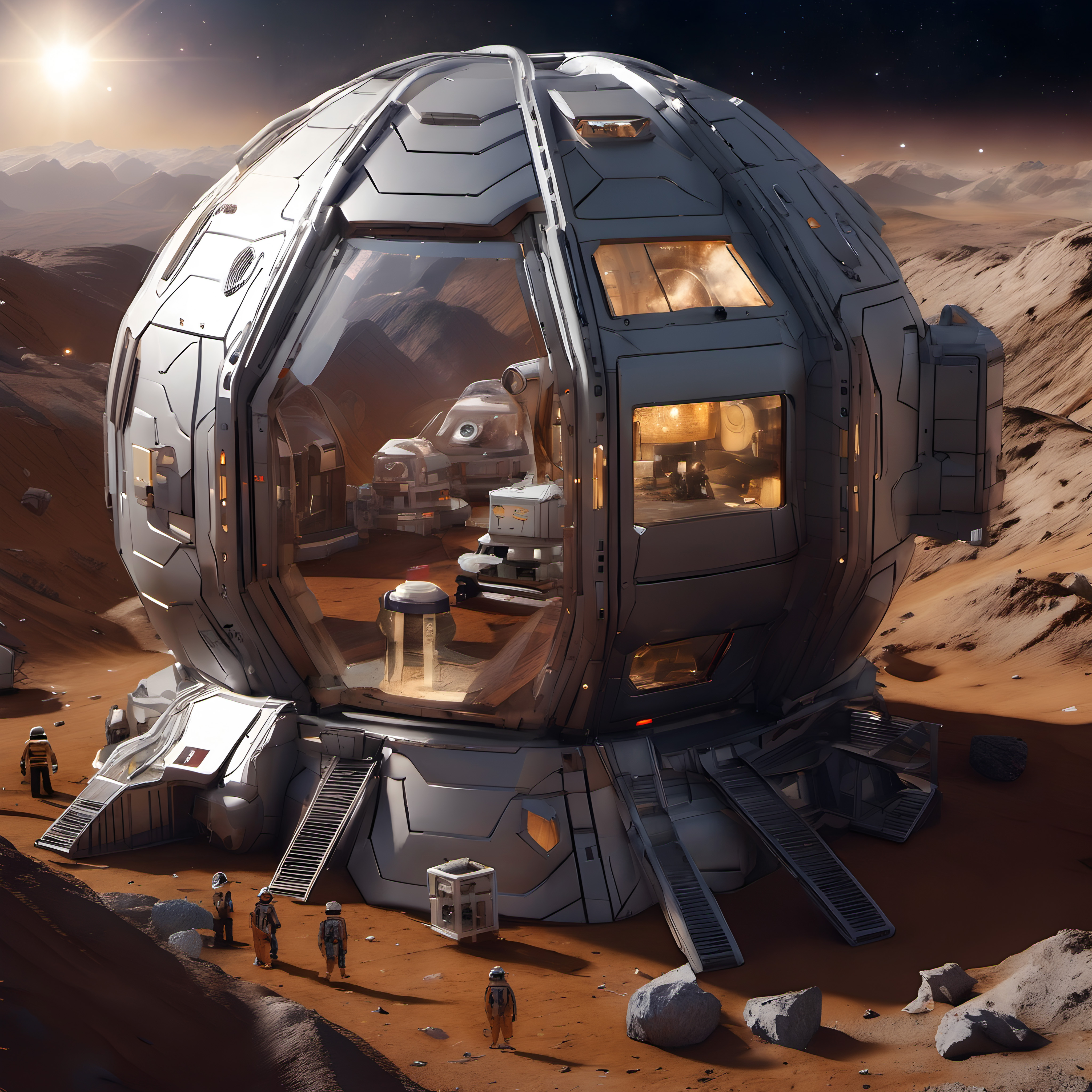 Futuristic Biodome Habitat on an Alien Planet Landscape