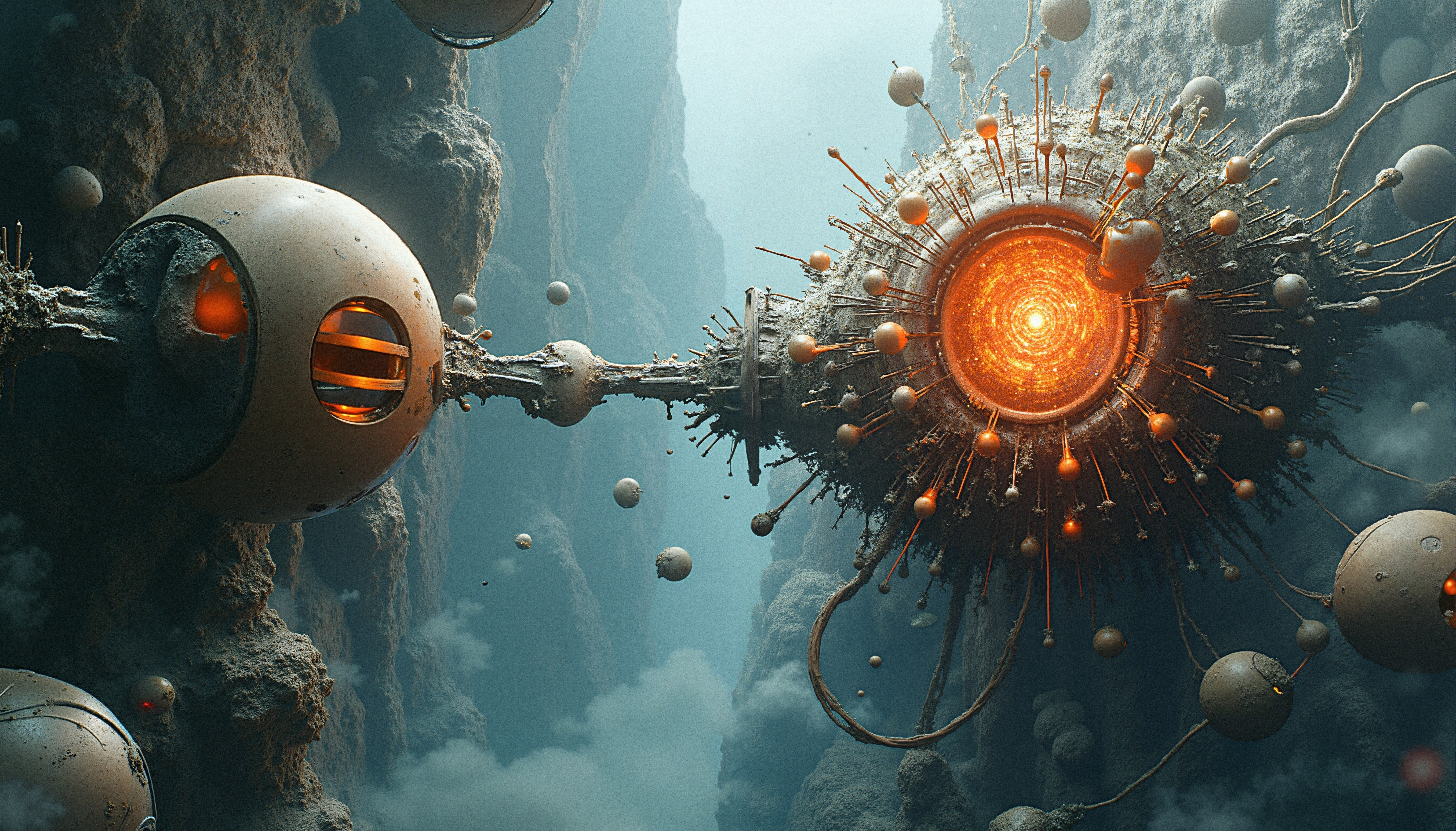 Futuristic Orbs in Sci-Fi Landscape