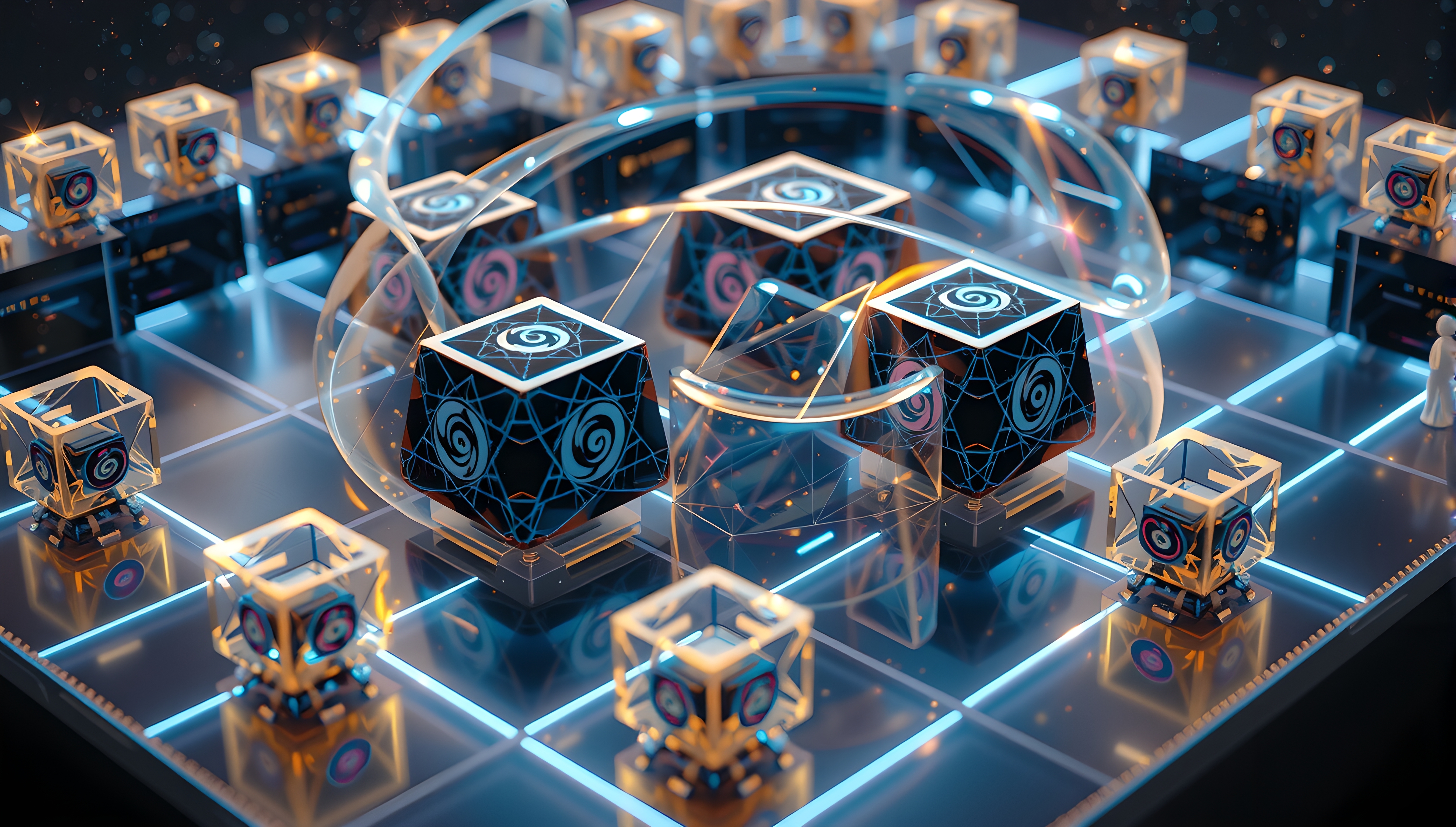 Futuristic Neon Cube Array Landscape
