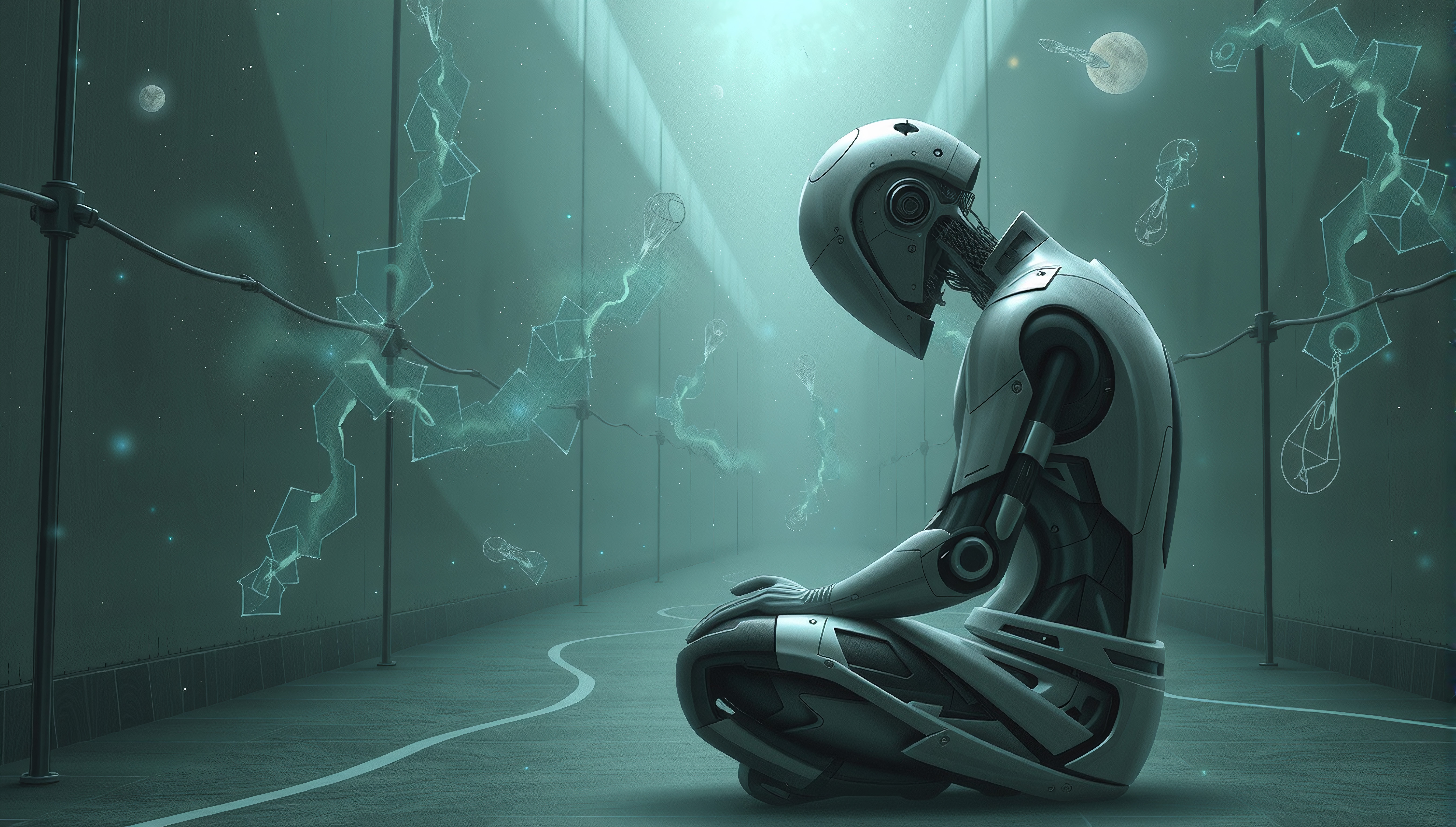 Contemplative Robot in Futuristic Setting