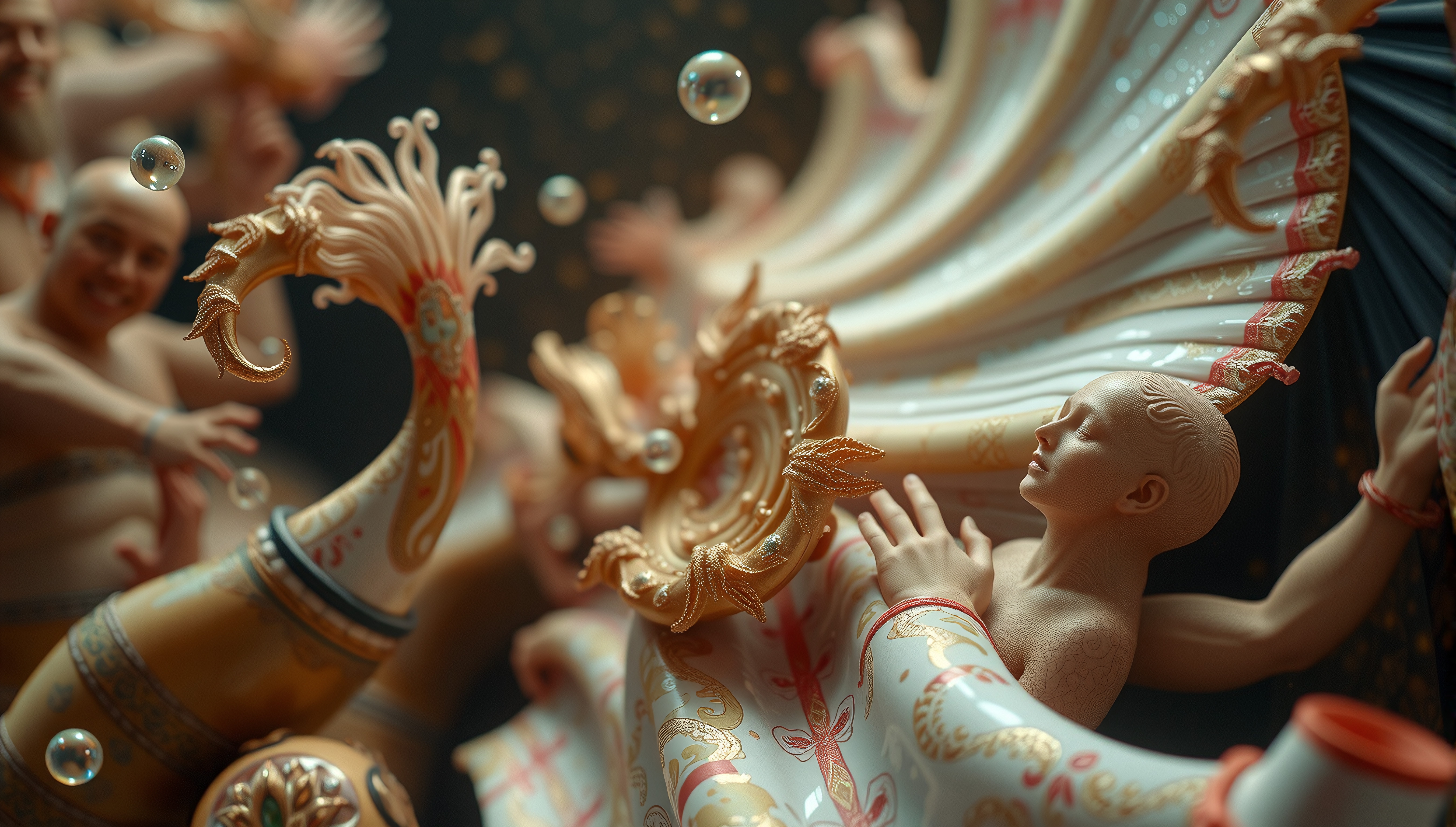 Intricate fantasy sculpture with ornate and lifelike details.