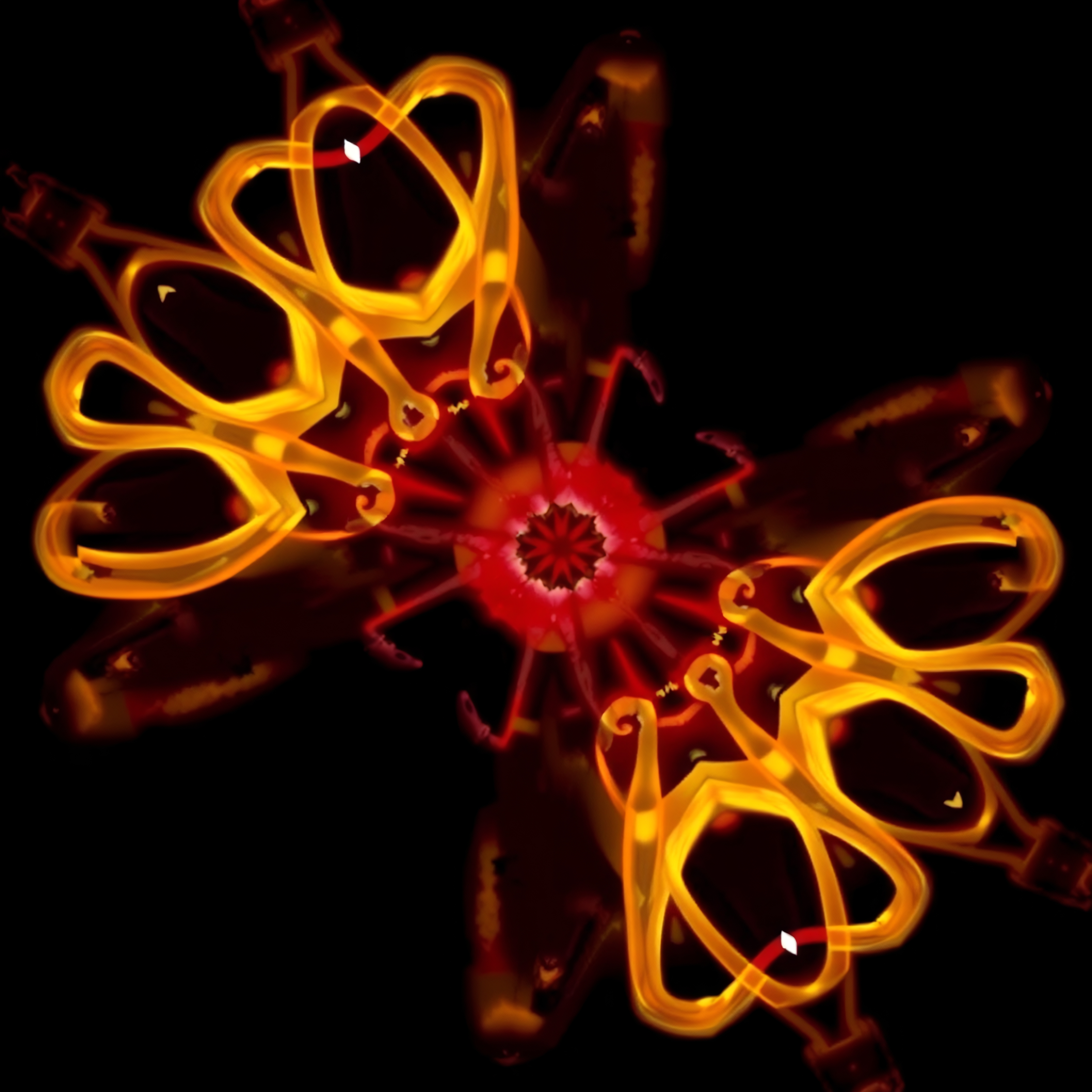 Glowing Abstract Mandala with Orange and Red Light Elements