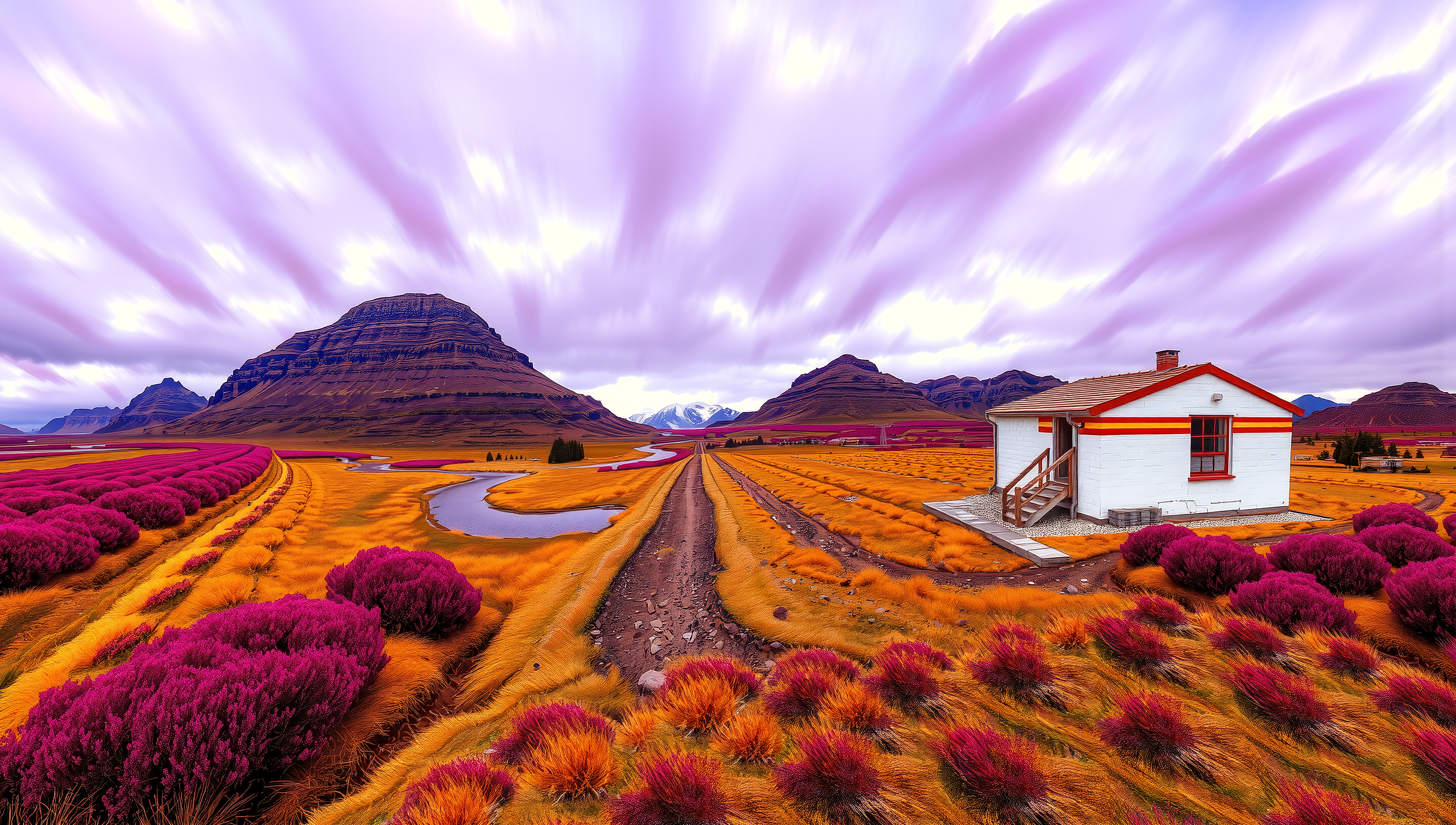 Vibrant landscape with white house