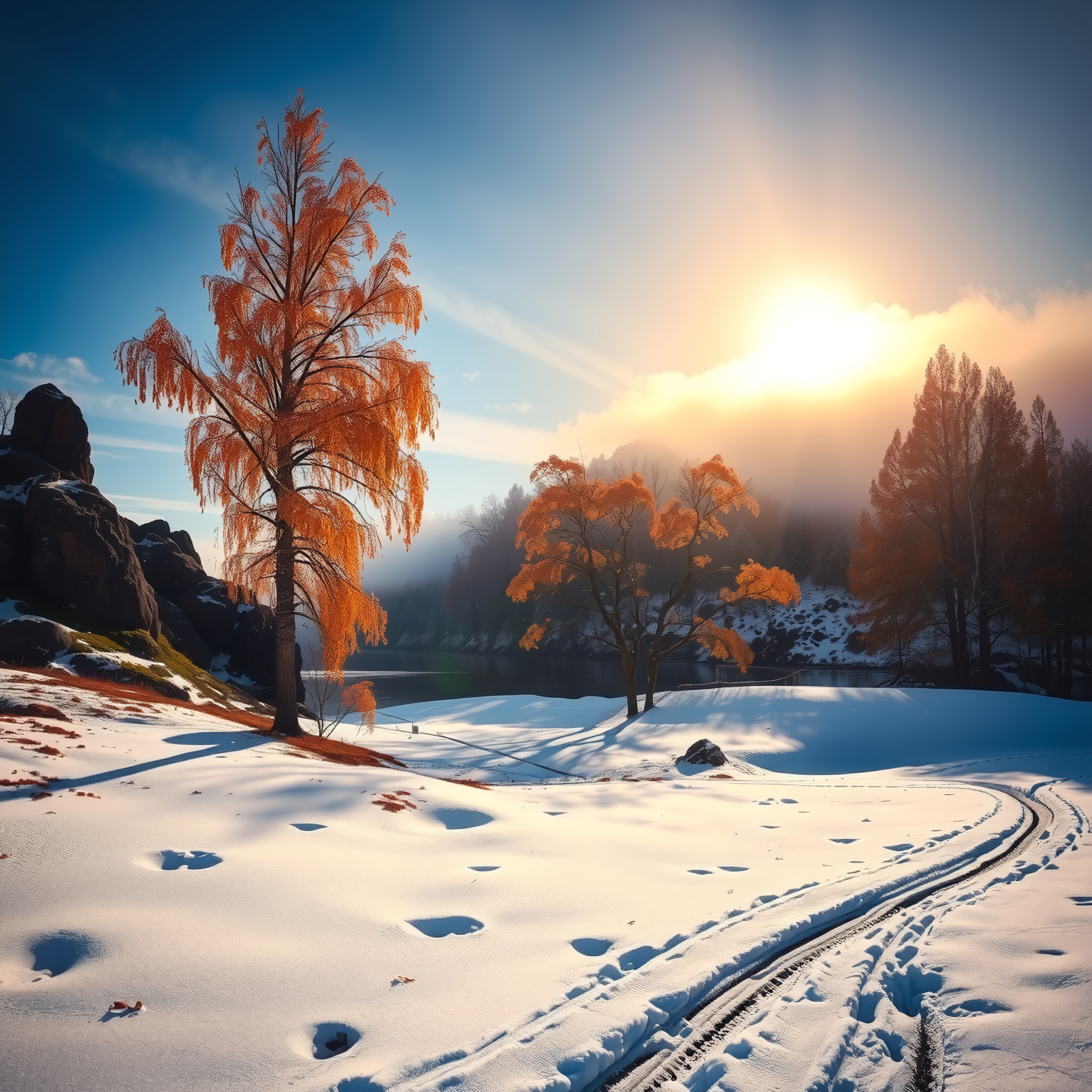 Sunrise Over Winter Landscape