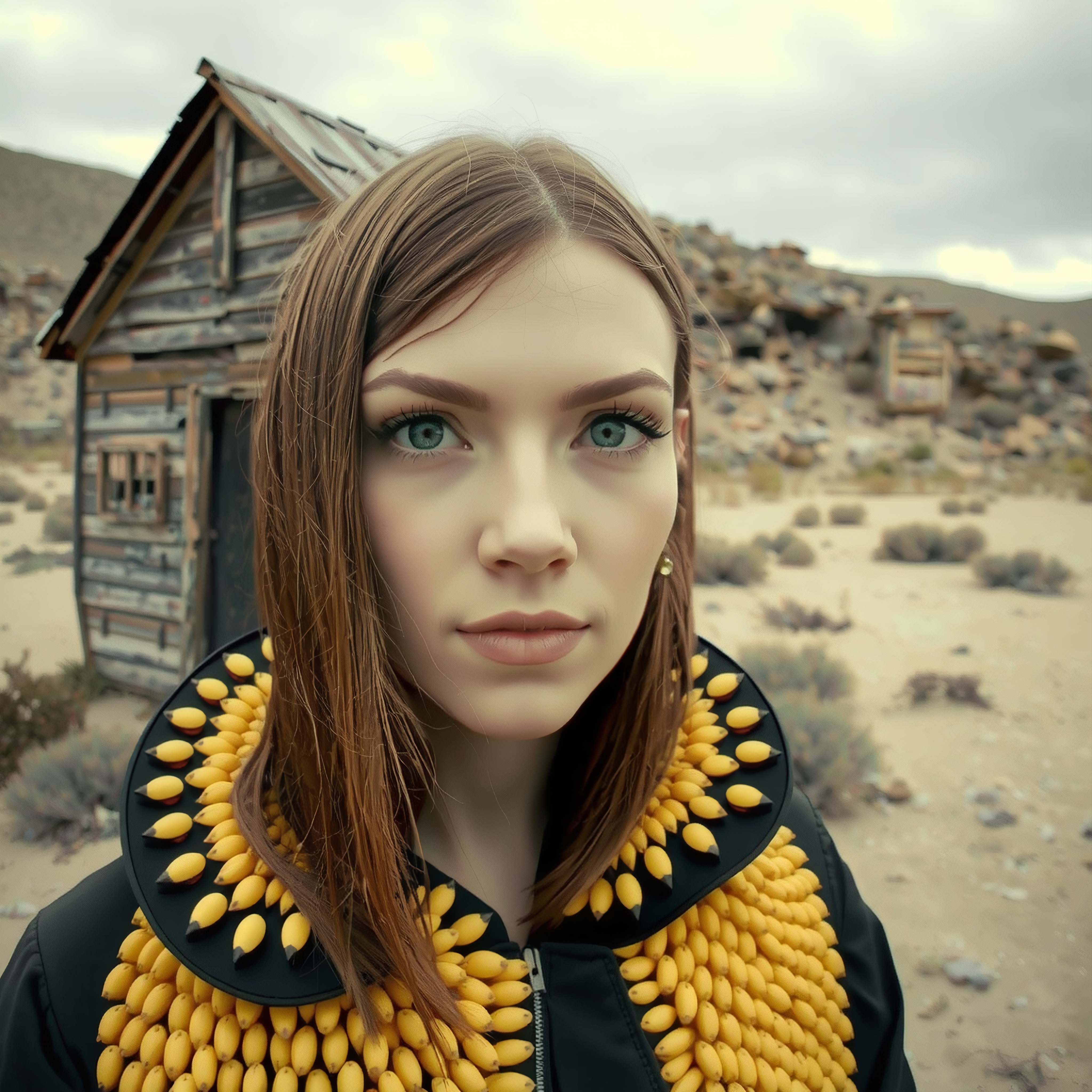 Deserted cabin fashion portrait