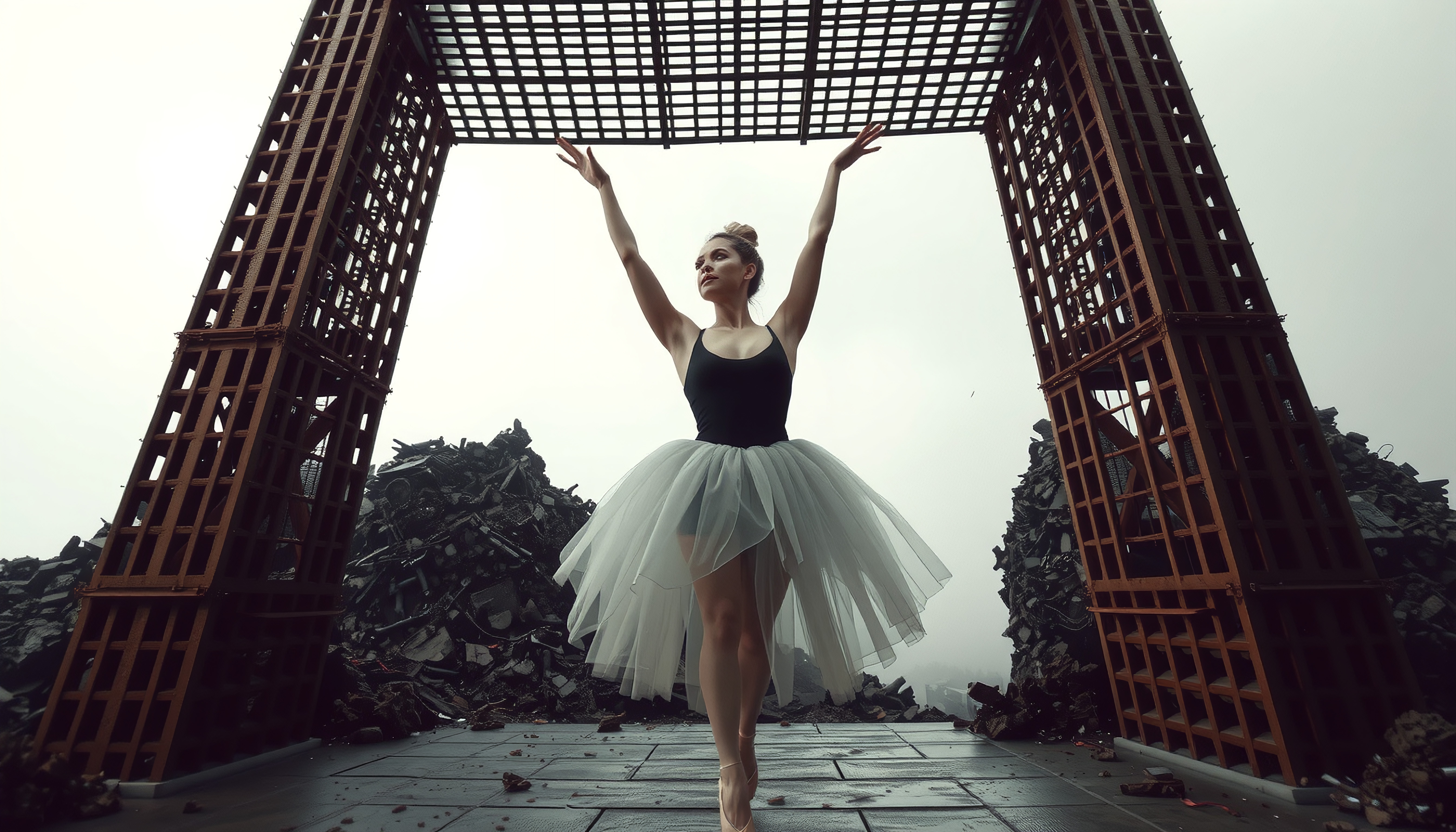 Ballerina in Desolate Landscape