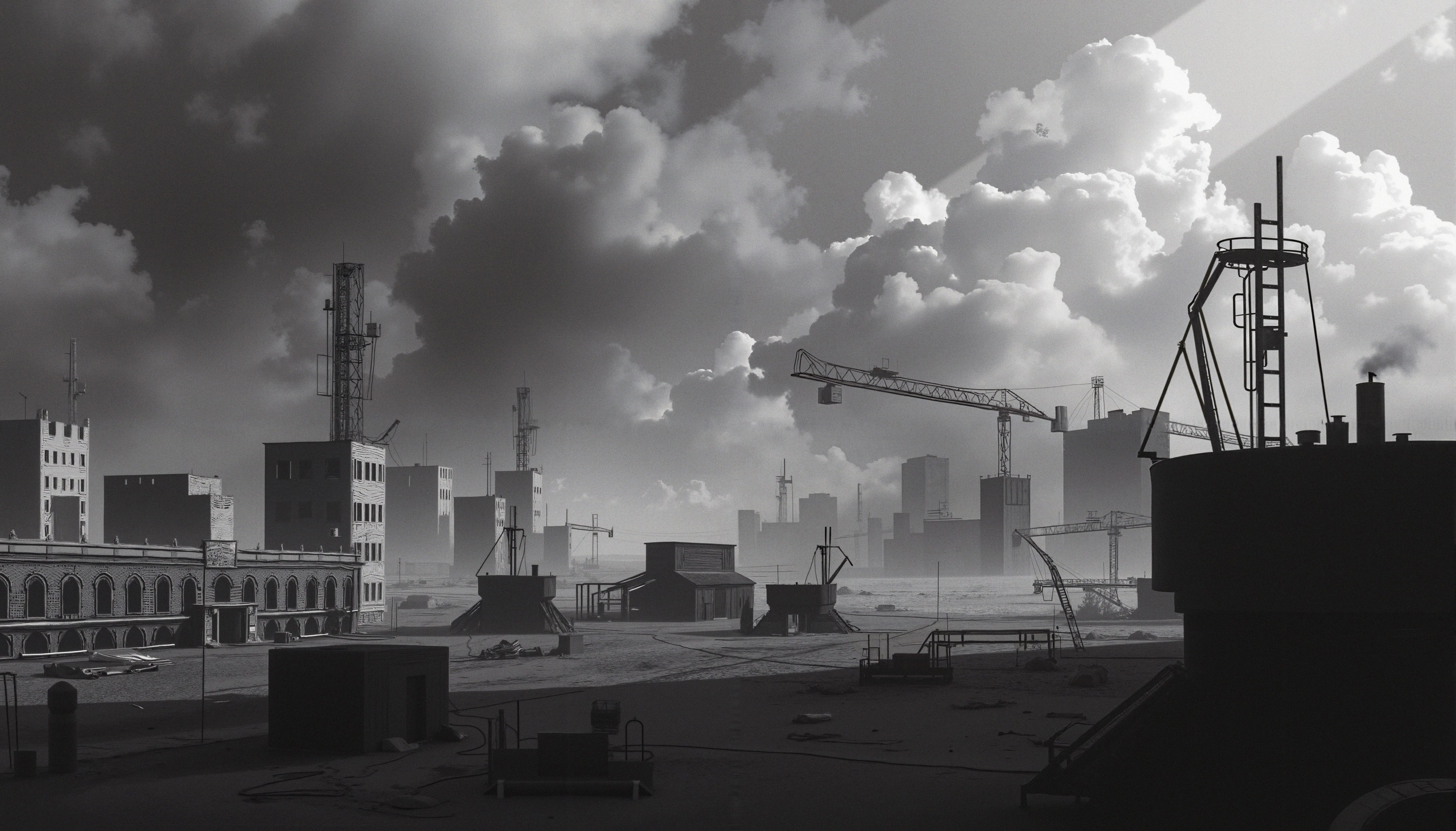 Urban Construction Under Cloudy Skies