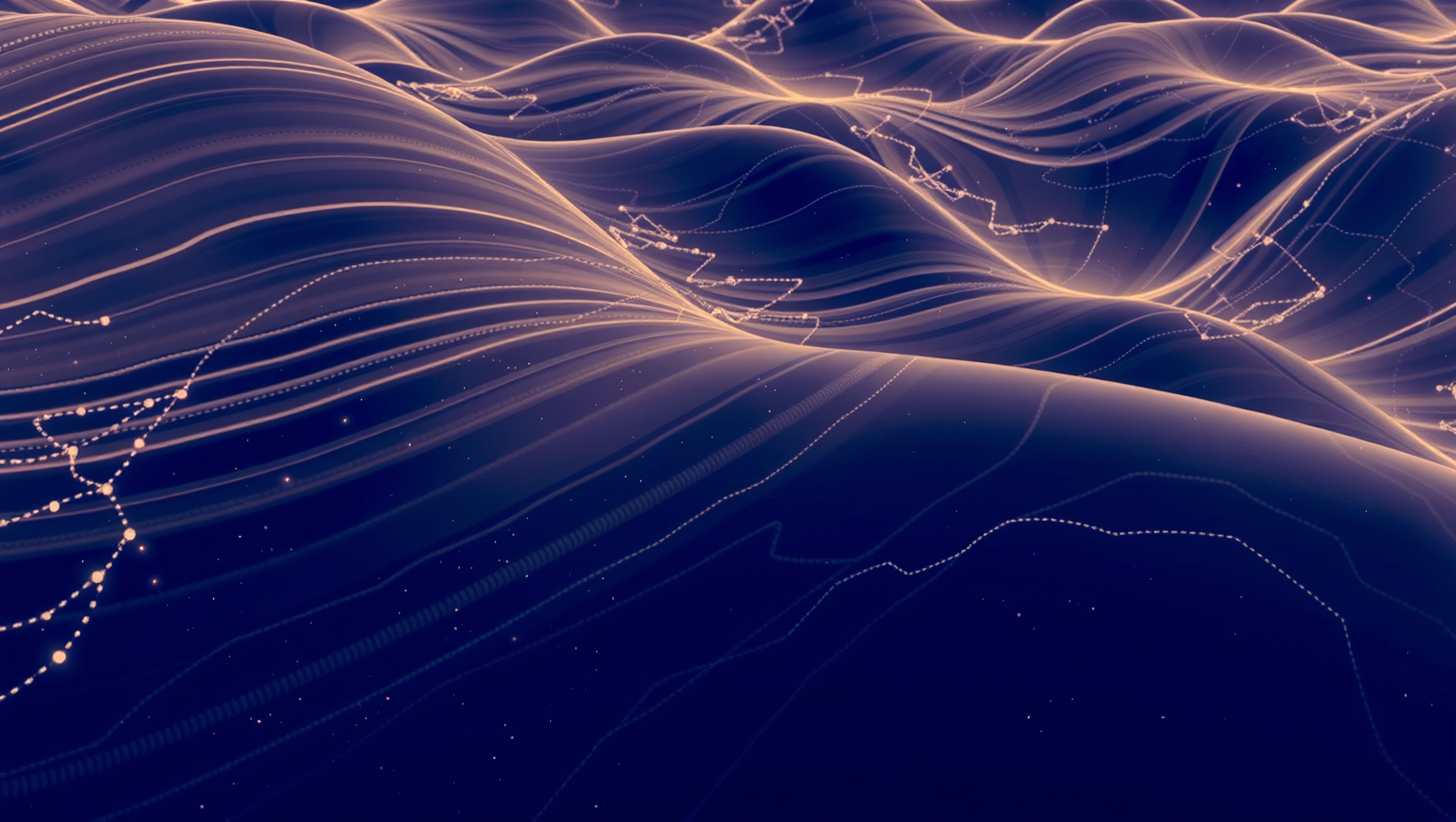 Abstract Digital Wave Pattern with Golden Accents on Deep Blue B