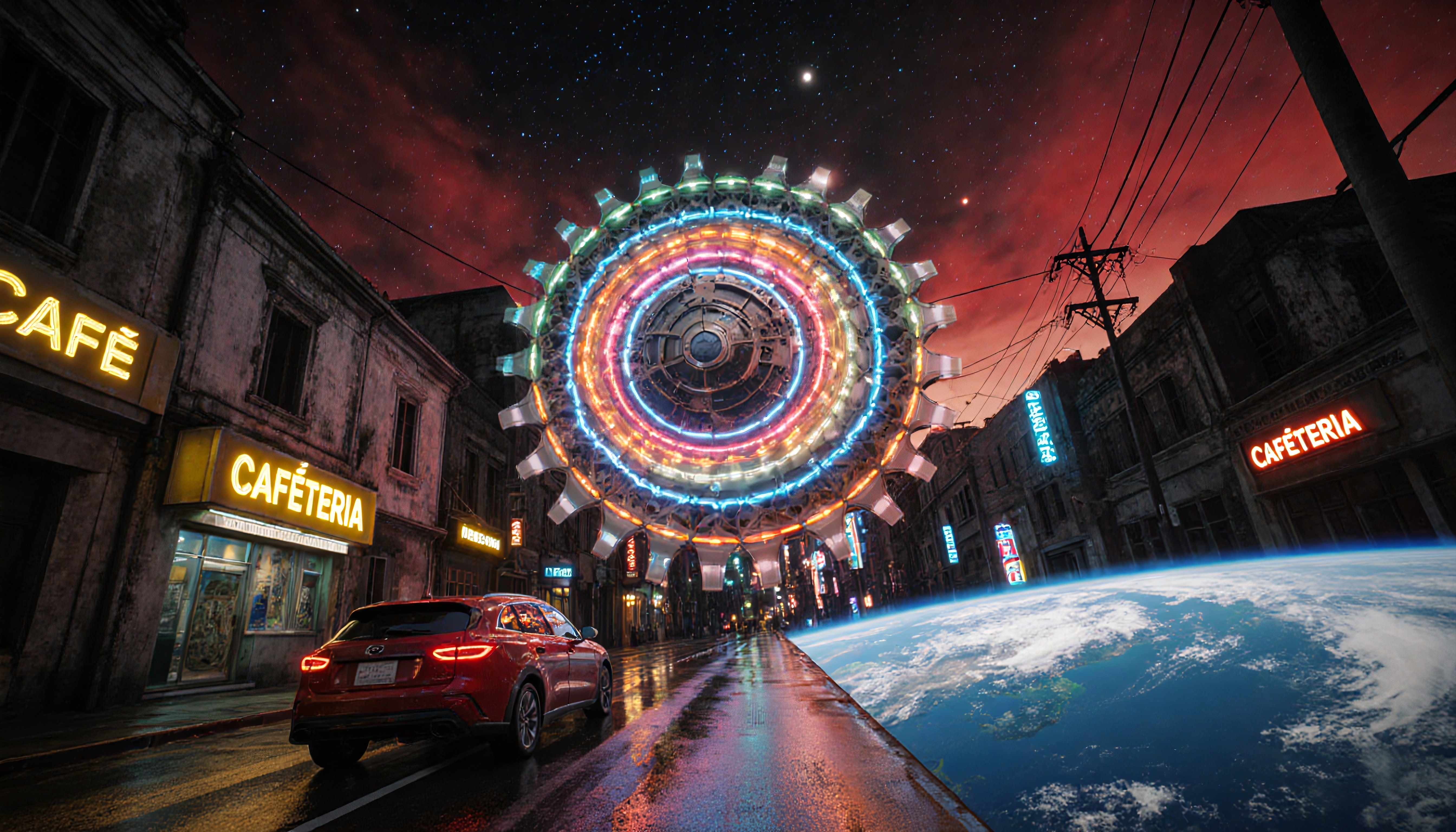 Hovering Lights in Urban Sky