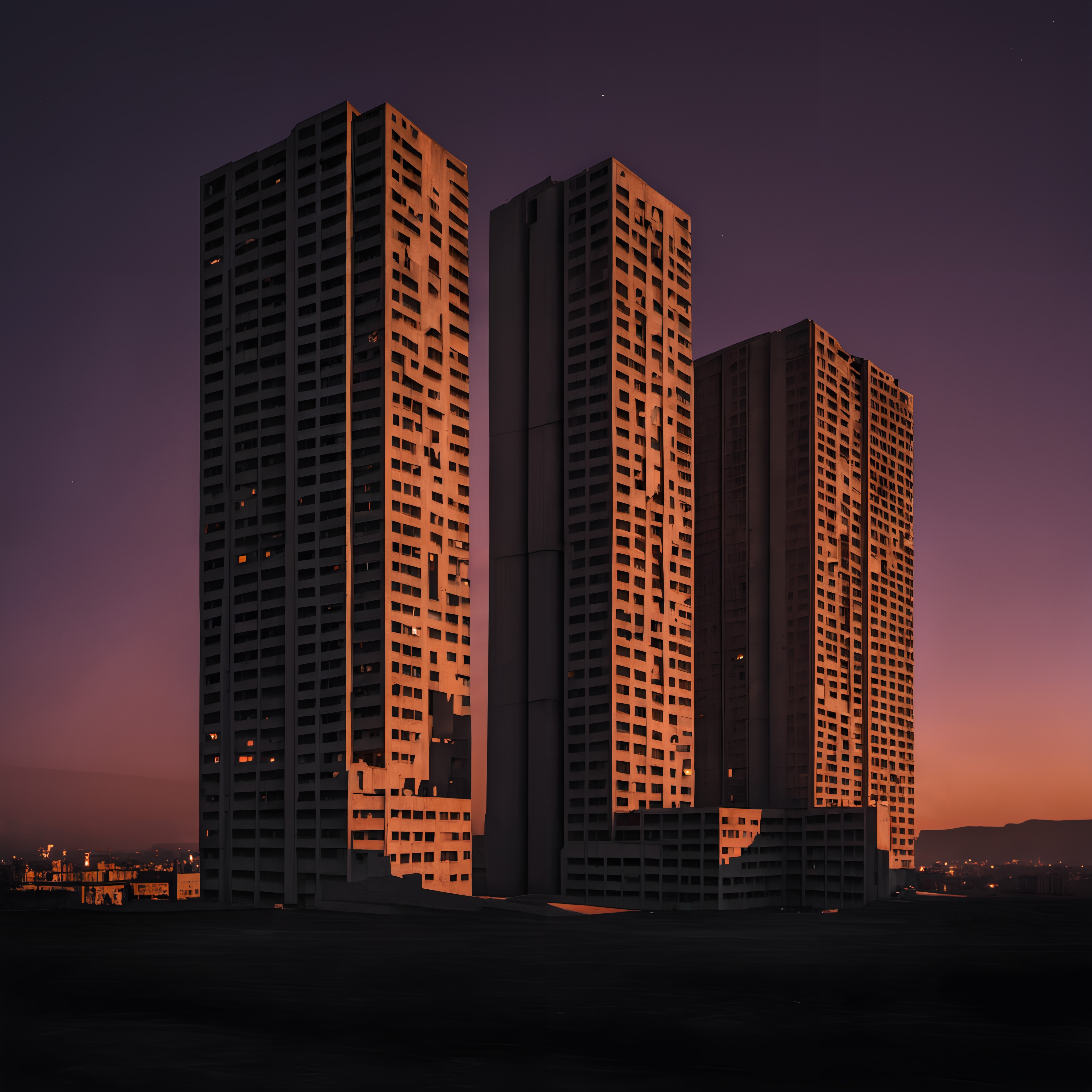 Three Towers Against Twilight Sky