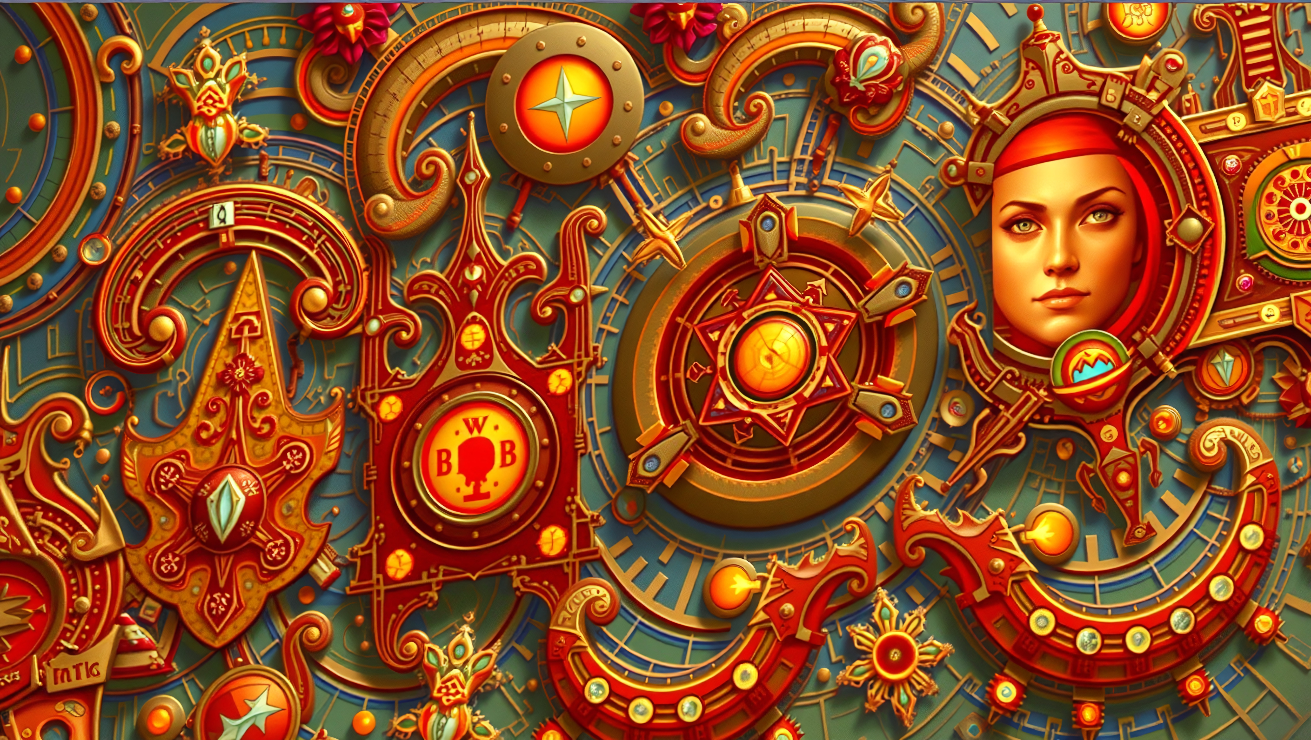 Steampunk-inspired art with ornate mechanical details and a human face.