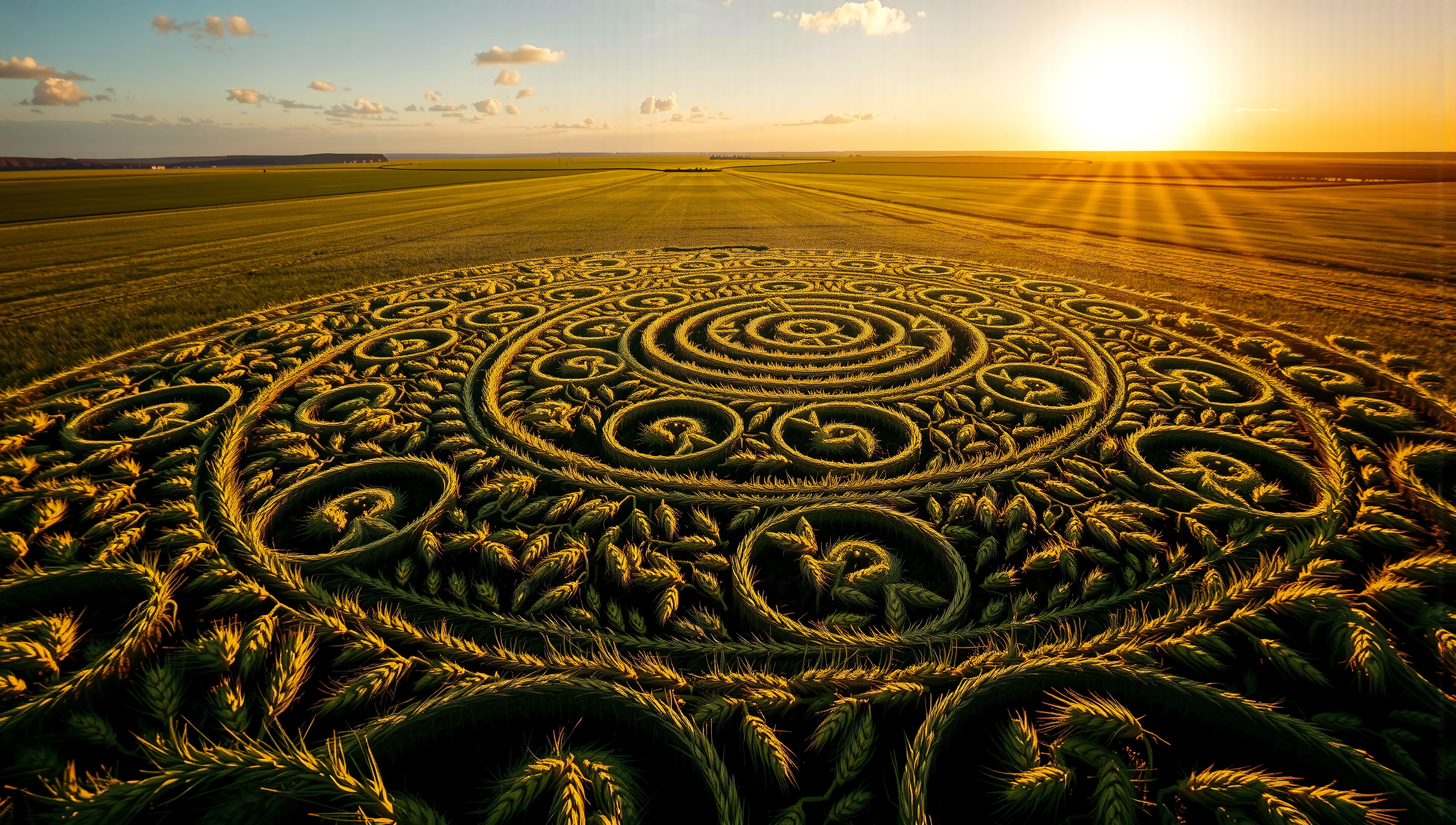 Mysterious Crop Circles at Sunset