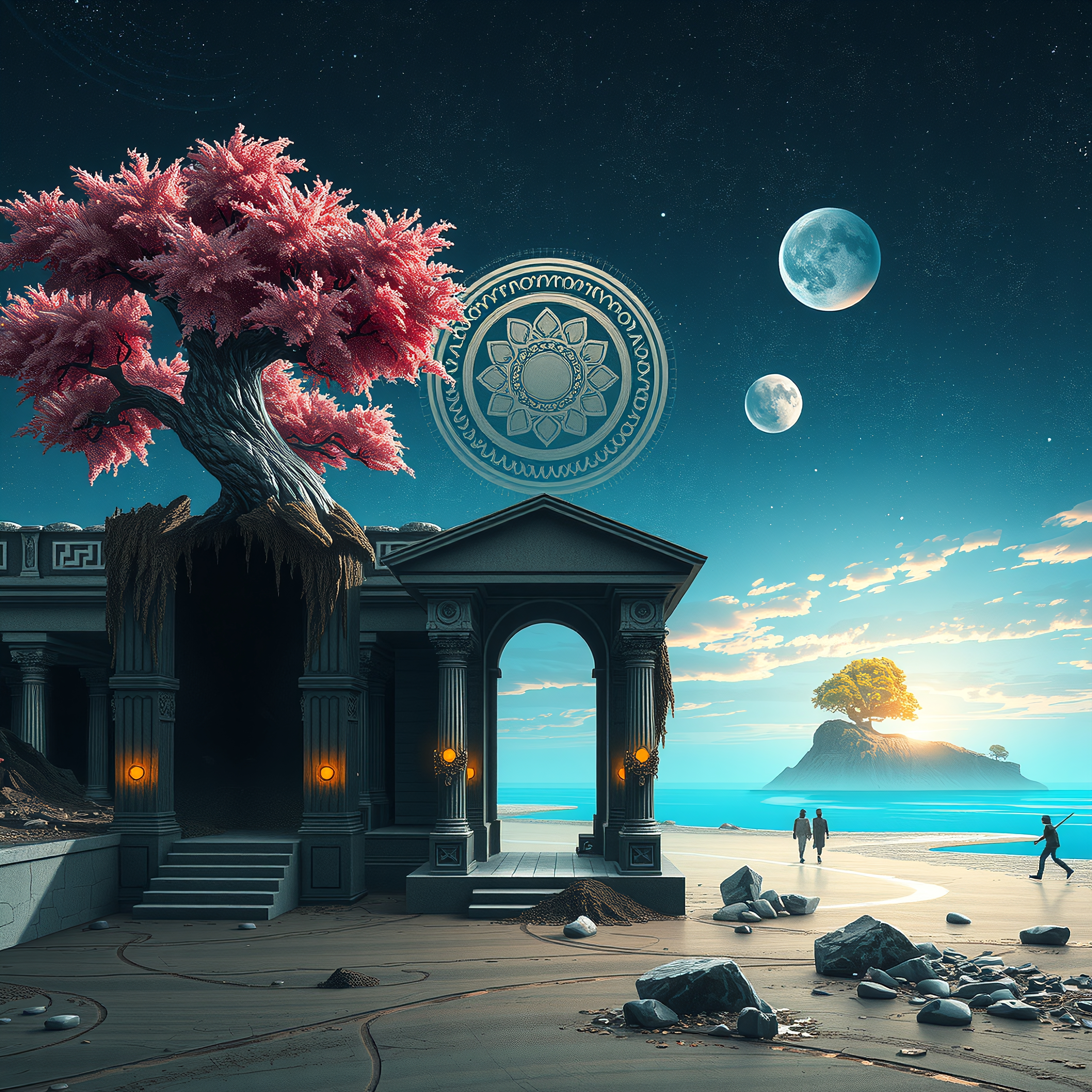 Mystical Landscape with Pink Tree