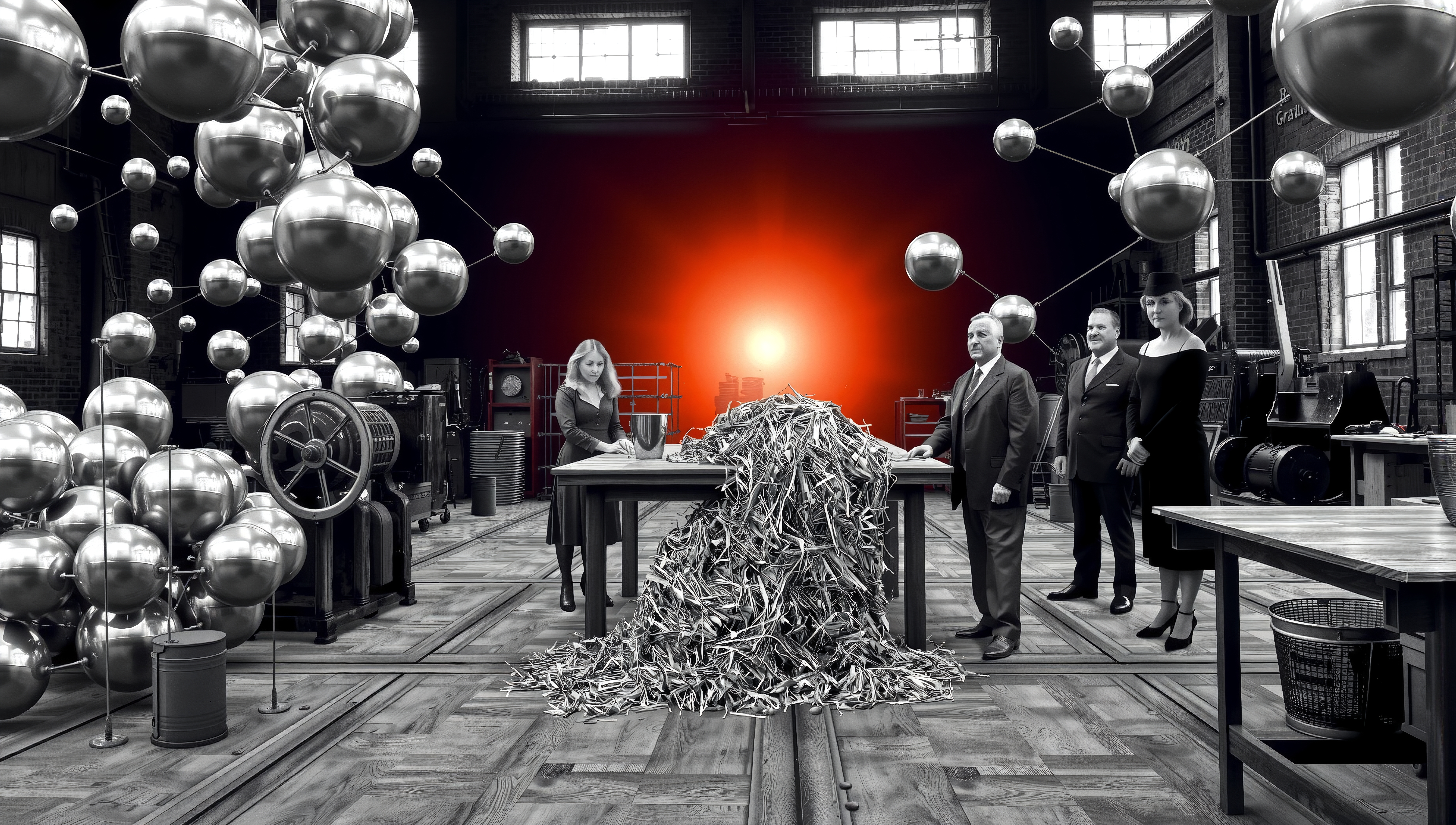 Abstract Industrial Scene with Figures