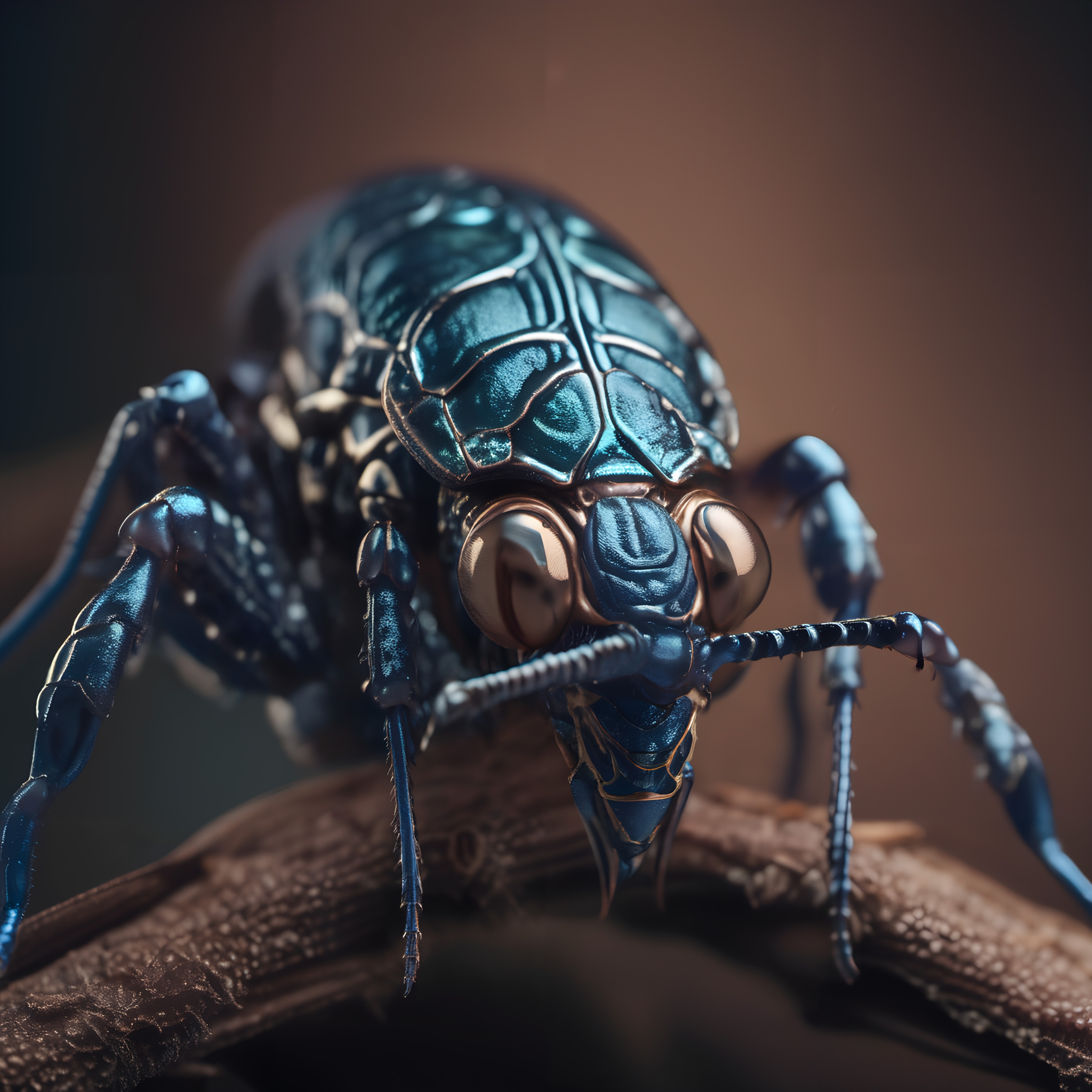 Metallic Blue Beetle Macro Close-up with Iridescent Exoskeleton